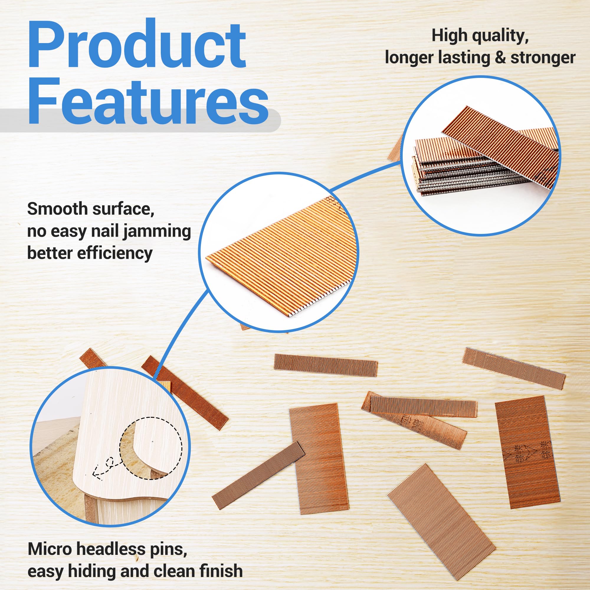 Meite 23 Gauge 5/8-Inch Headless Pin Nails for Pin Nailer - Copper Plated Brad Nails for Woodworking, Trim Work & Furniture Repair (6 Boxes) - Perfect for Crown Molding, Baseboards & Cabinet Installation
