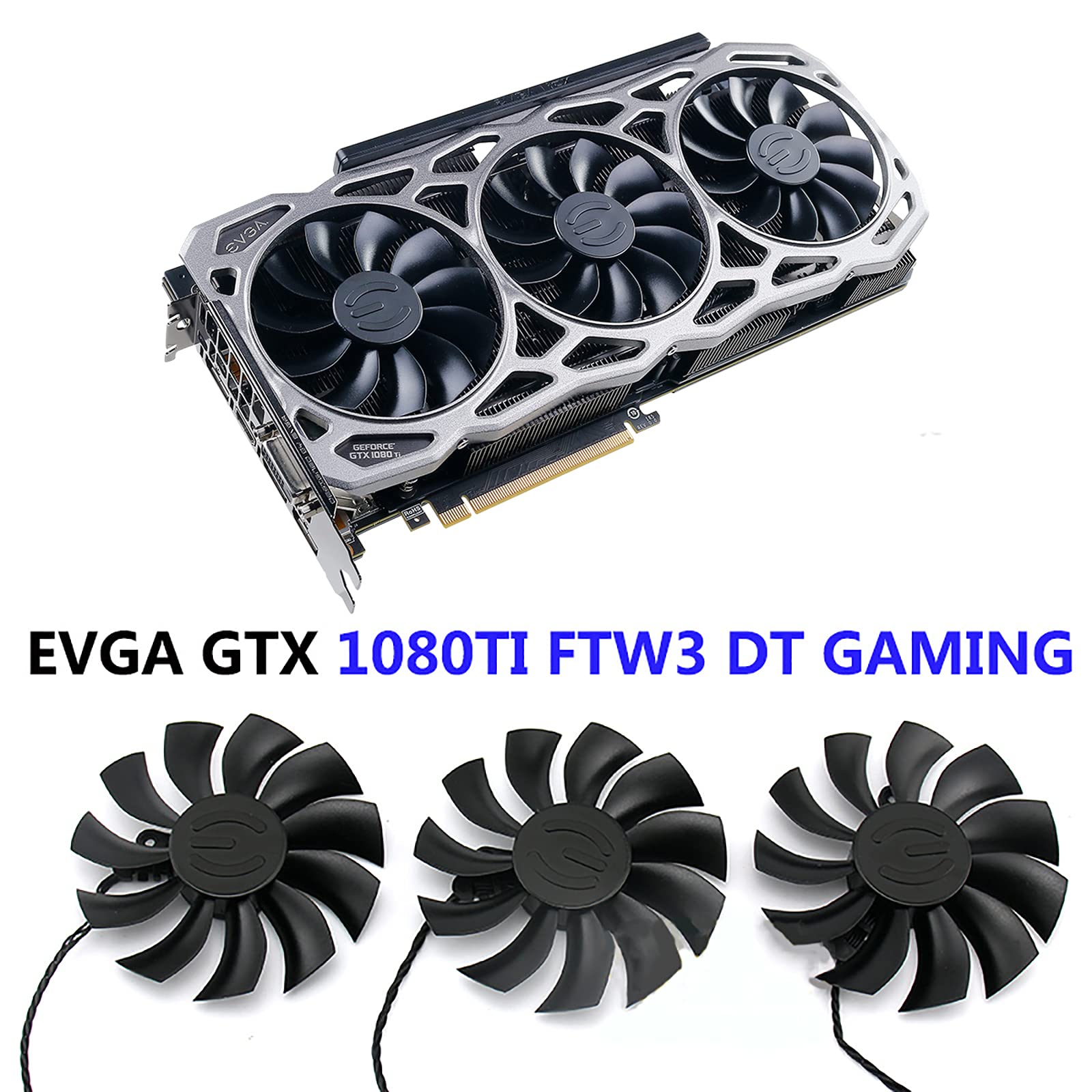 EVGA GTX 1080TI FTW3 DT Graphics Card Cooling Fan - 4-Pin Header Brushless Replacement Fan (3-Pack) - High Performance PC Gaming Cooling Solution for Enhanced GPU Performance