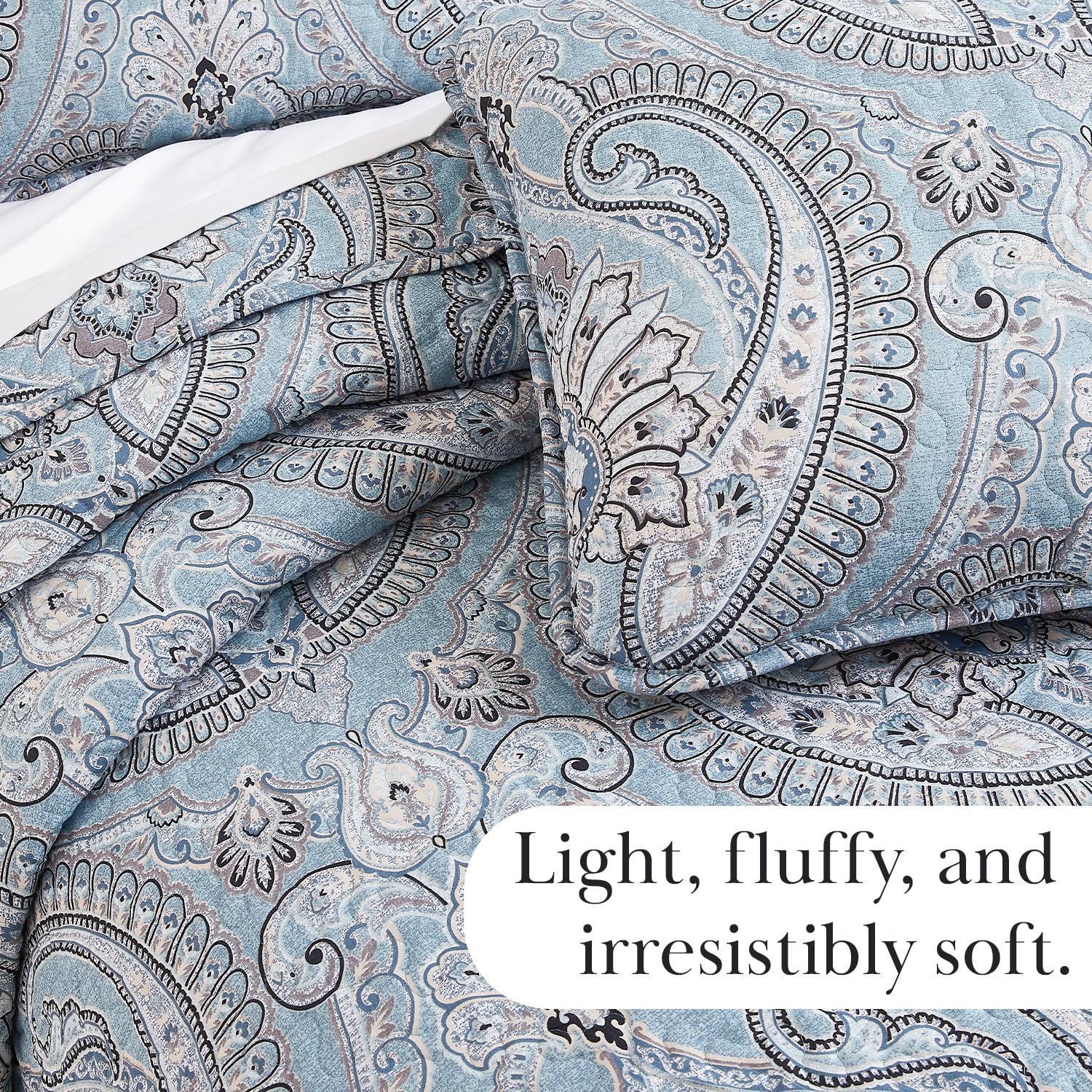 Southshore Fine Living XL Twin Boho Quilt Set - Floral Paisley Bedspread with Matching Sham in Pure Melody Aqua | Lightweight Bohemian Bedding for Guest Rooms, Dorms & Cozy Bedroom Decor