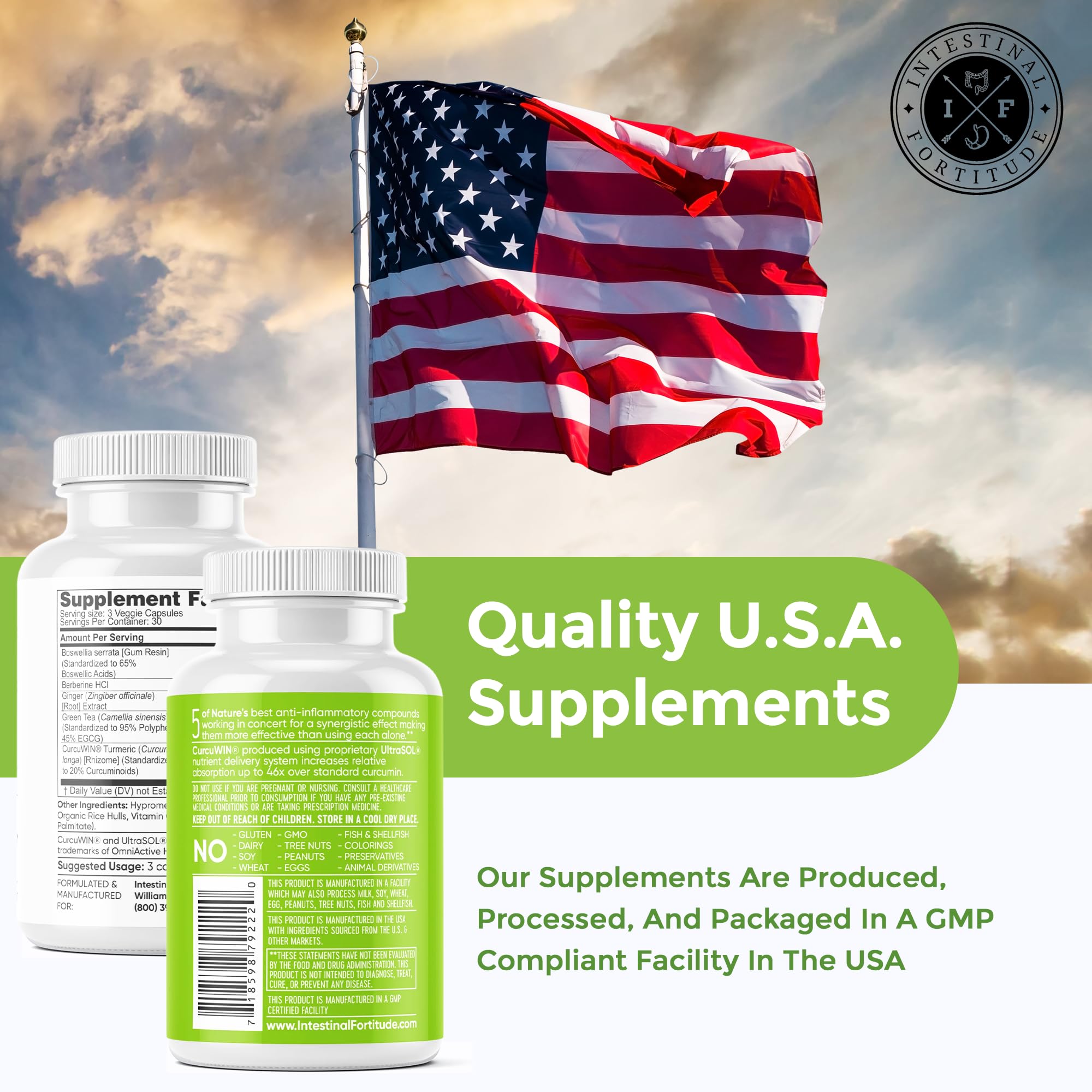 Intestinal Fortitude AI-5 Digestive Support Supplement - Turmeric Curcumin with CurcuWIN, Boswellia Serrata, Ginger Root & Green Tea EGCG for Gut Health - Non-GMO, Dairy Free - Supports Digestion & Bloating Relief for Active Lifestyles