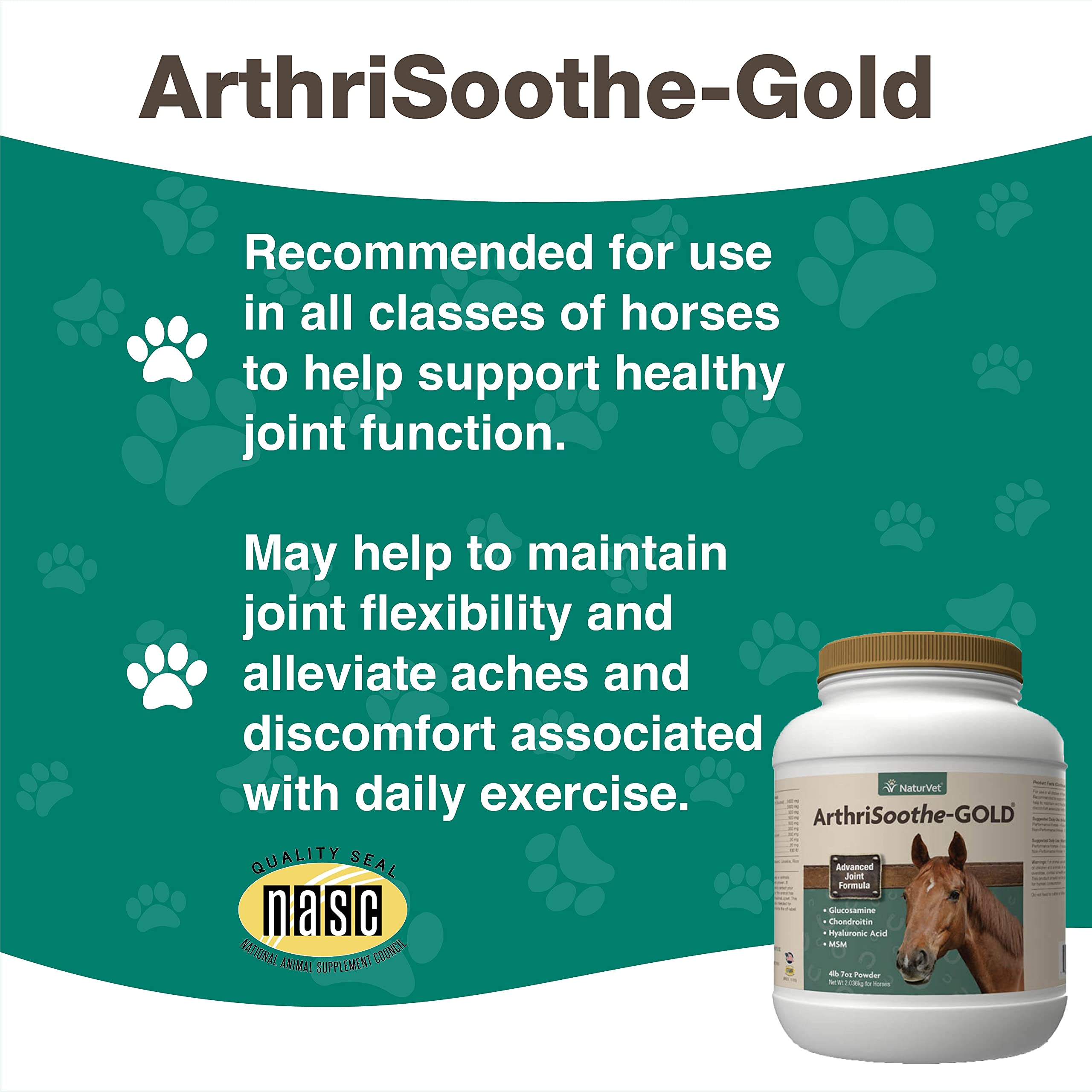 NaturVet ArthriSoothe Gold Advanced Joint Supplement Powder for Horses - Supports Healthy Joint Function with Glucosamine, MSM, Chondroitin & Hyaluronic Acid - 120 Day Supply - Ideal for Senior Horses & Active Equine Athletes