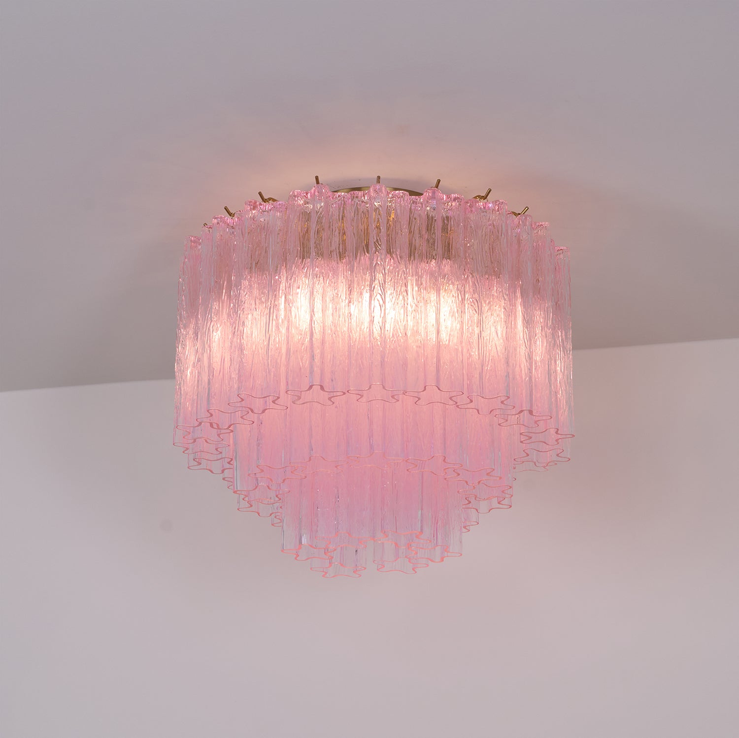 Murano Pink Glass Ceiling Light Fixture - Handcrafted Venetian Style Chandelier for Dining Room, Bedroom & Living Room Decor