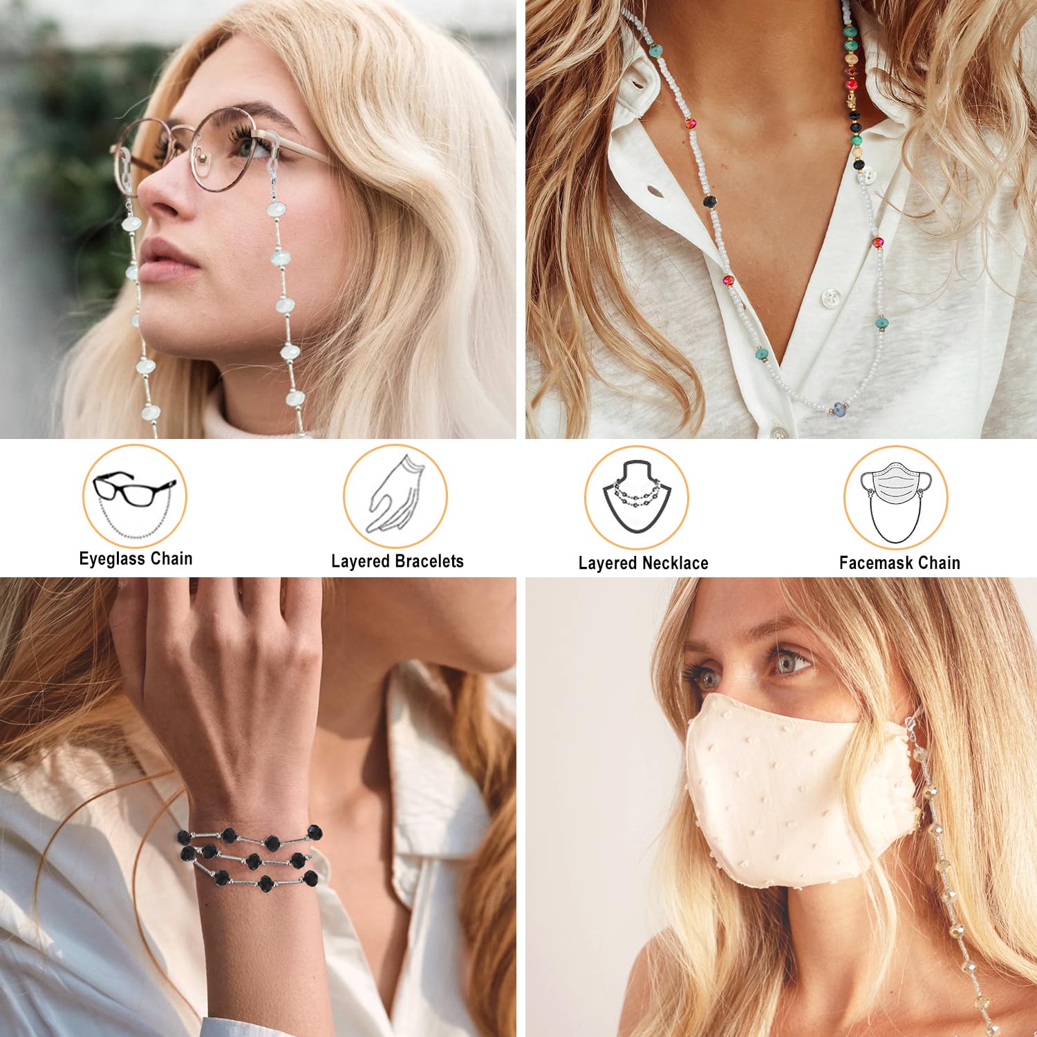 Stylish Beaded Eyeglass Chain for Women - Adjustable Necklace Holder for Reading Glasses & Sunglasses - Perfect for Work, Travel, and Outdoor Activities