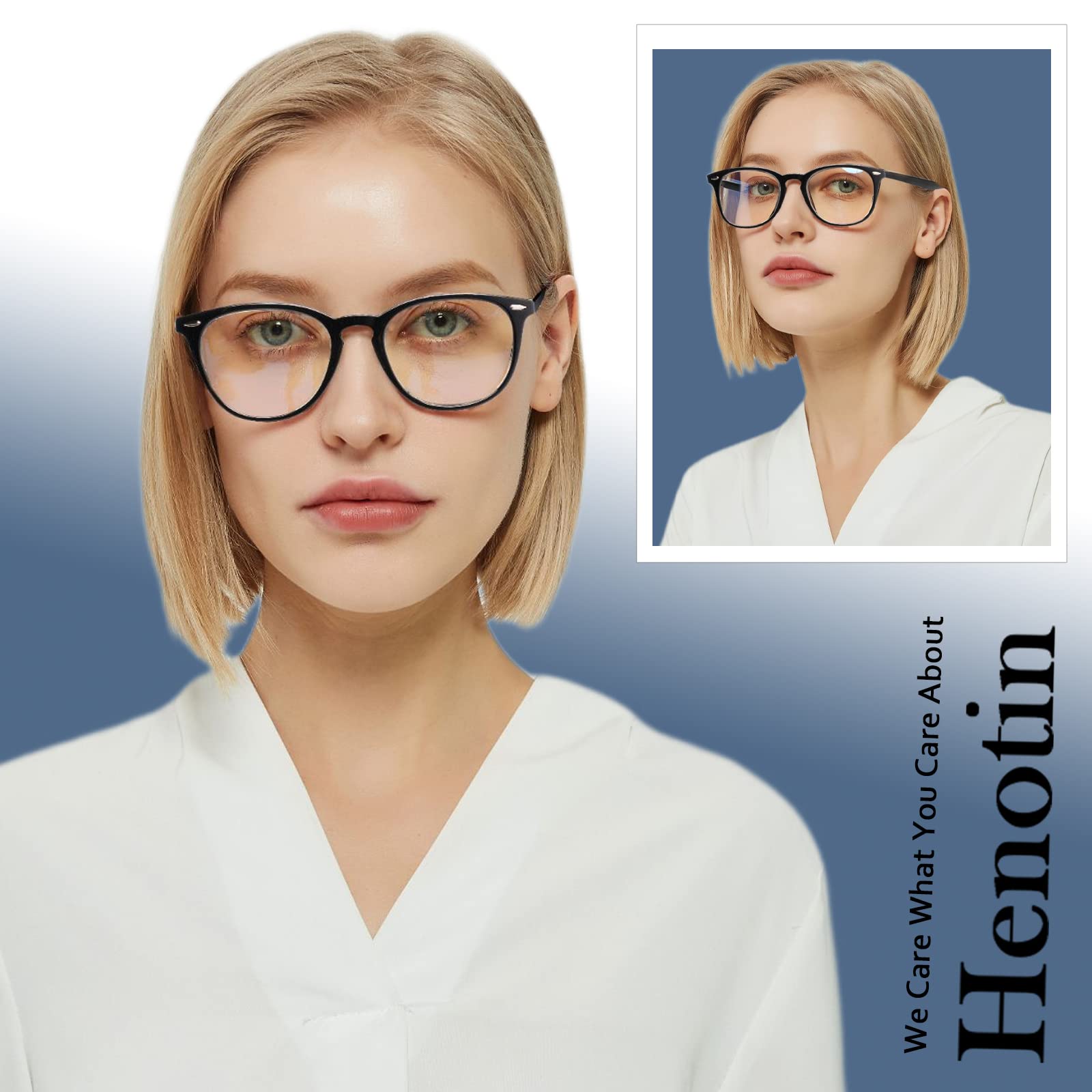 Henotin 6 Pack Blue Light Blocking Reading Glasses for Women & Men - Stylish Computer Readers with Leather Case - Perfect for Office Work, Screen Time & Reading