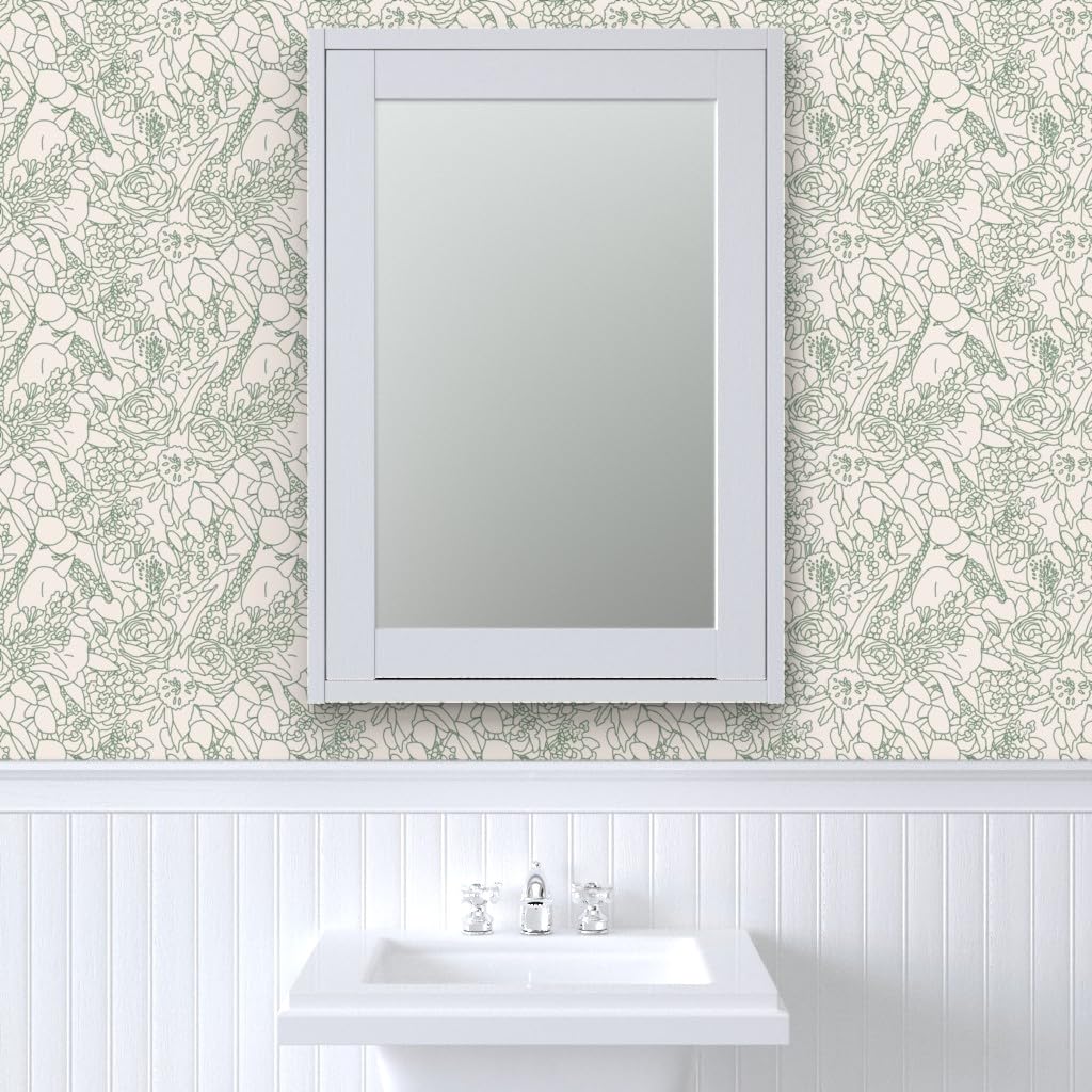 12ft x 2ft Peel & Stick Removable Wallpaper - Floral Botanical Sage Green Leaf Design by Spoonflower | Perfect for Bedroom, Living Room & Nursery Decor