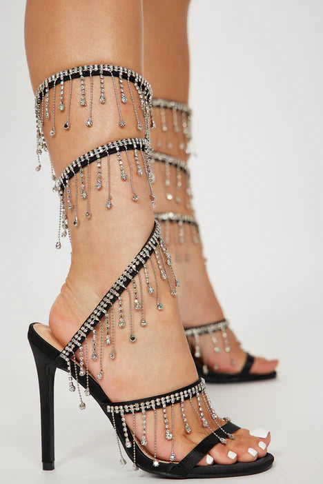Arabella Rhinestone Tassel Stiletto Heels for Women - Elegant Black High Heels for Party, Wedding & Evening Events