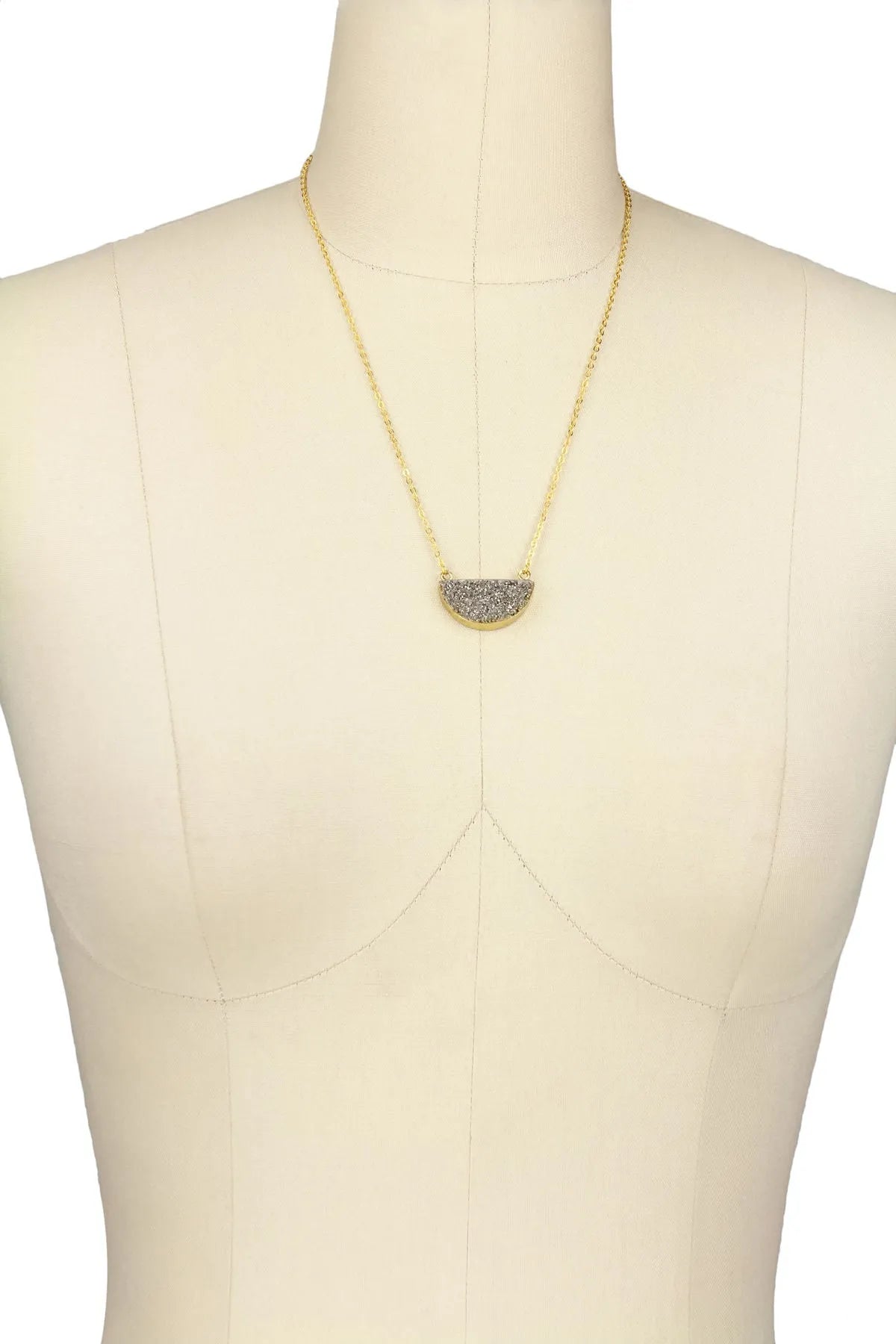 Semicircle Druzy Pendant Necklace for Women - Elegant Crystal Jewelry Gift for Her - Perfect for Parties, Weddings & Everyday Wear