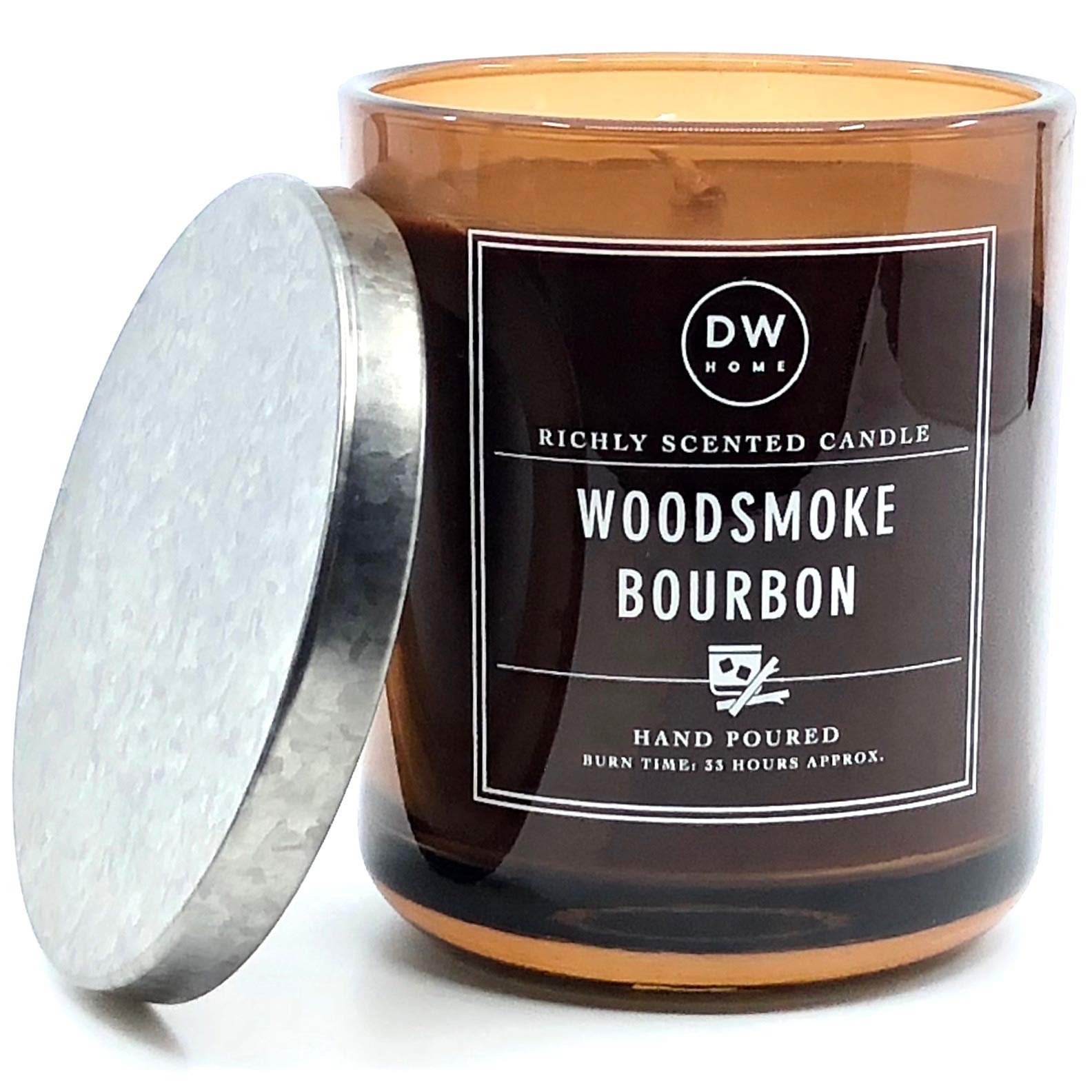 DW Home Woodsmoke Bourbon Scented Candle - Premium Soy Wax Candle for Home, Office & Relaxation - Warm Vanilla & Whiskey Aroma for Cozy Evenings & Romantic Ambiance
