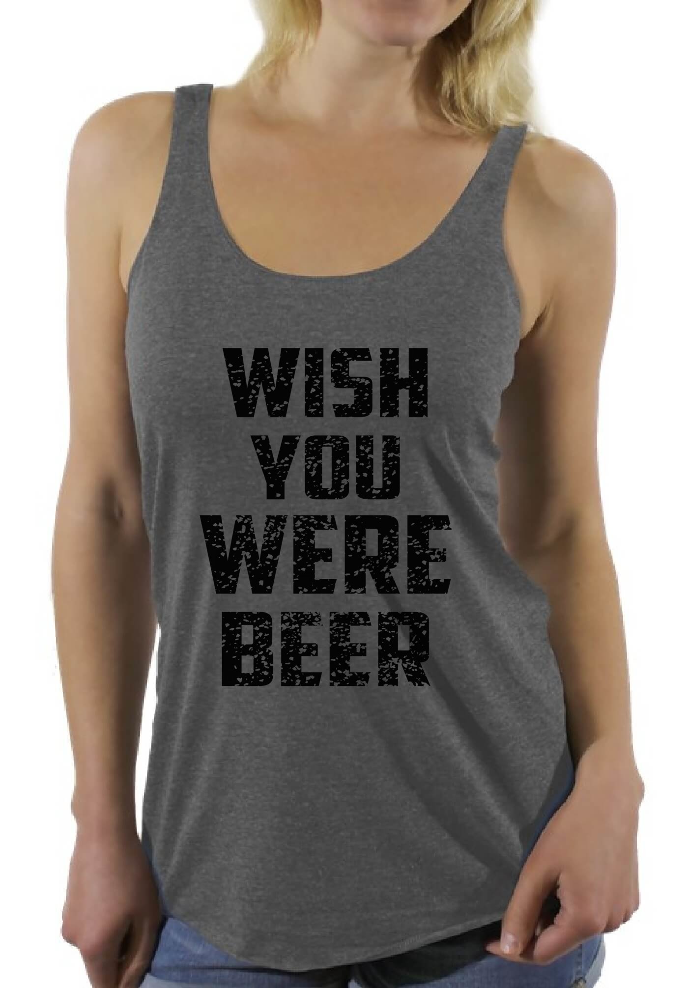 Awkwardstyles 'Wish You Were Beer' Funny Black Saying Racerback Tank Top for Women - Perfect for Beer Lovers, Parties & Casual Wear