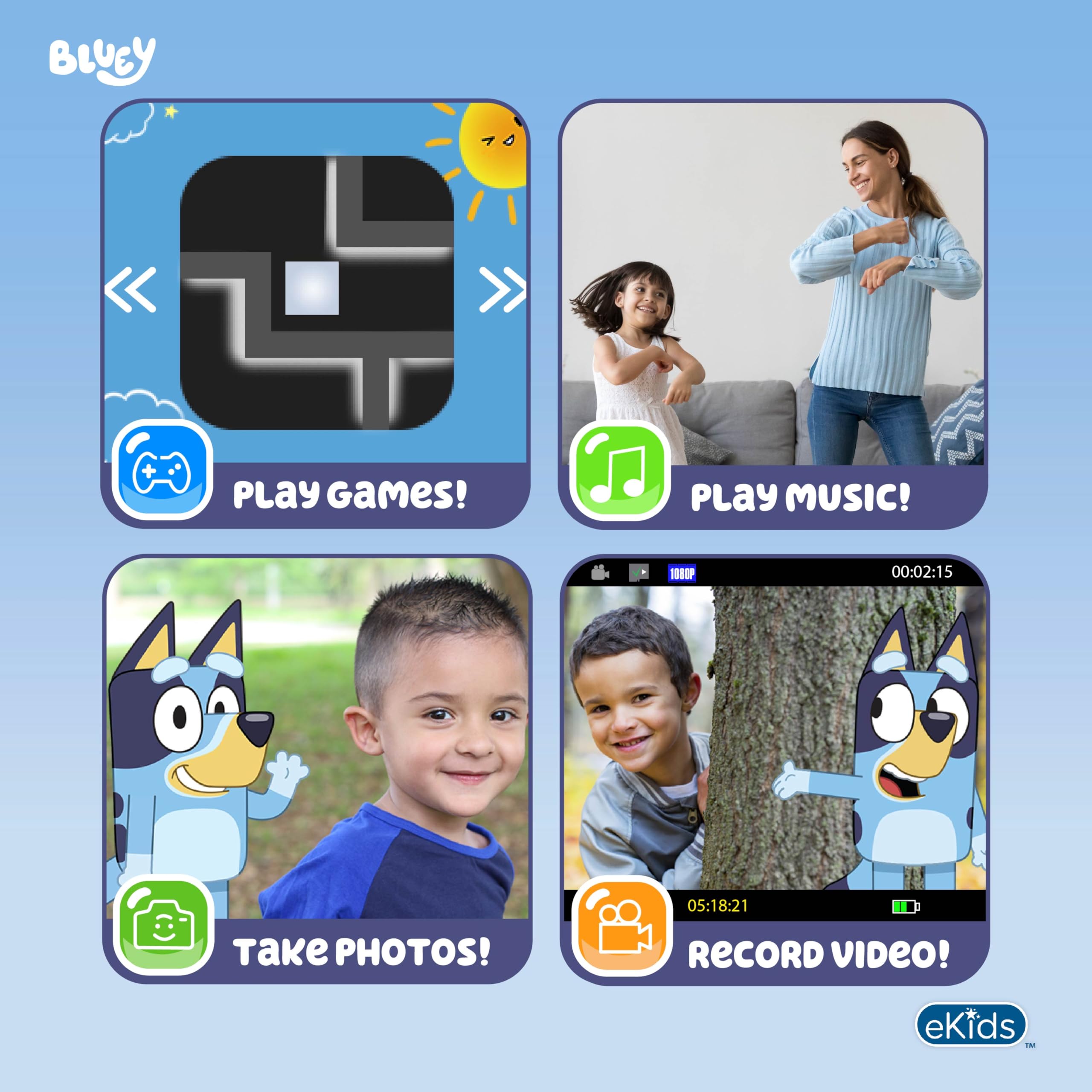 Bluey Kids Digital Camera with Video Recording, 32GB SD Card & Built-in Stickers - Fun Toy Camera for Kids, Perfect Gift for Bluey Fans - Capture Memories at Parties, Travel & Family Events