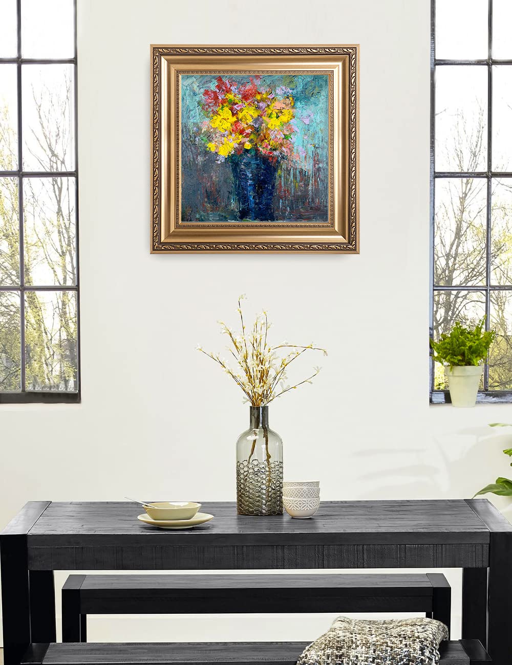 DECORARTS - 'After The Rain' by David Ma - Floral Abstract Wall Art Print in Classic Golden Frame (22