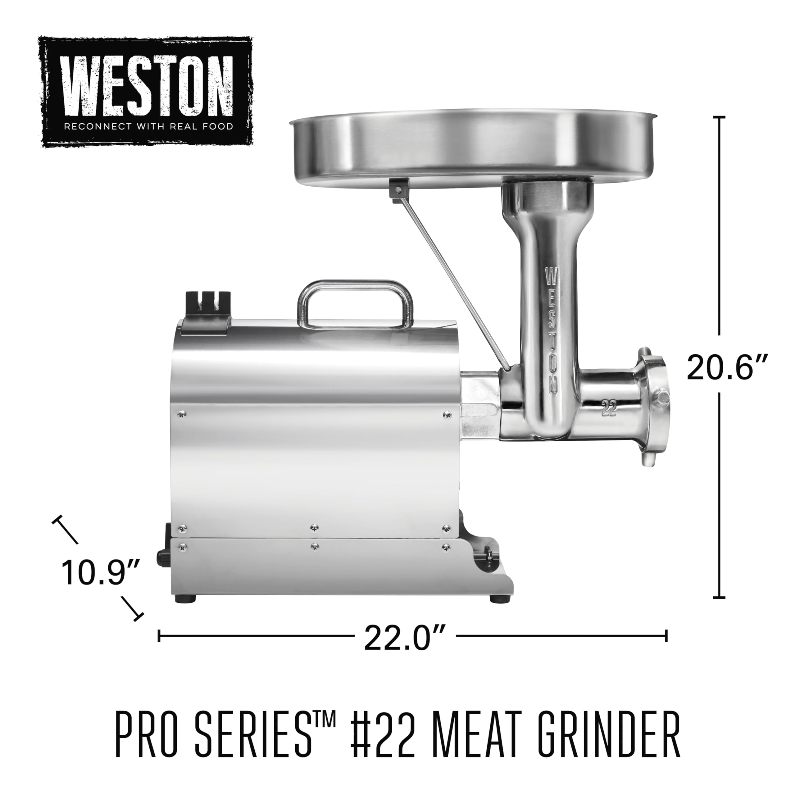 Weston Pro Series 1120W Commercial Electric Meat Grinder - 1.5HP Heavy Duty Stainless Steel - Grinds 14lbs Per Minute (Model 10-2201-W) - Perfect for Butcher Shops, Restaurants & Home Meat Processing