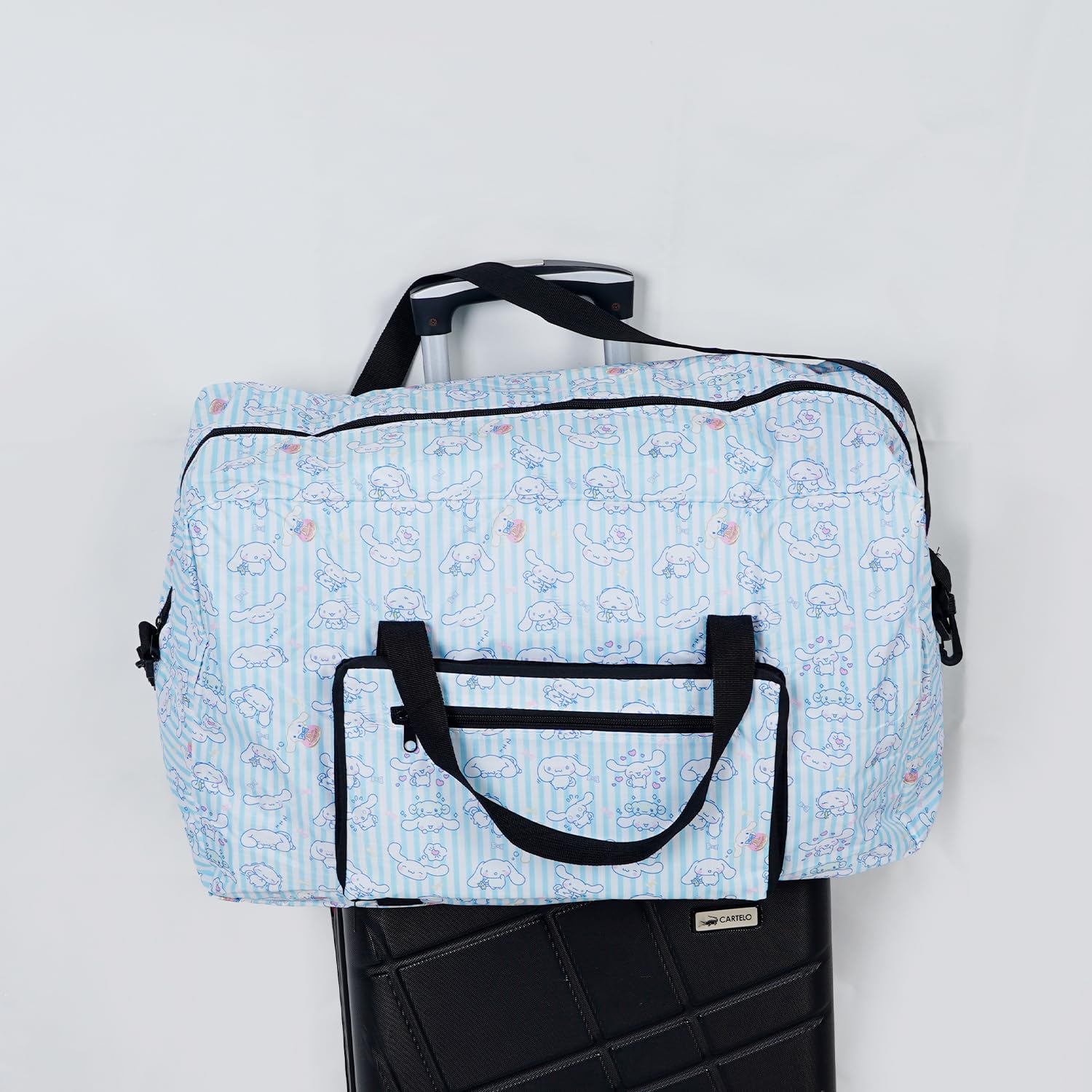 Anime Travel Tote Bags for Women - Foldable Lightweight Overnight Duffel Bag with Trolley Sleeve - Perfect for Gym, Work & Weekend Getaways (Blue Cartoon Design)