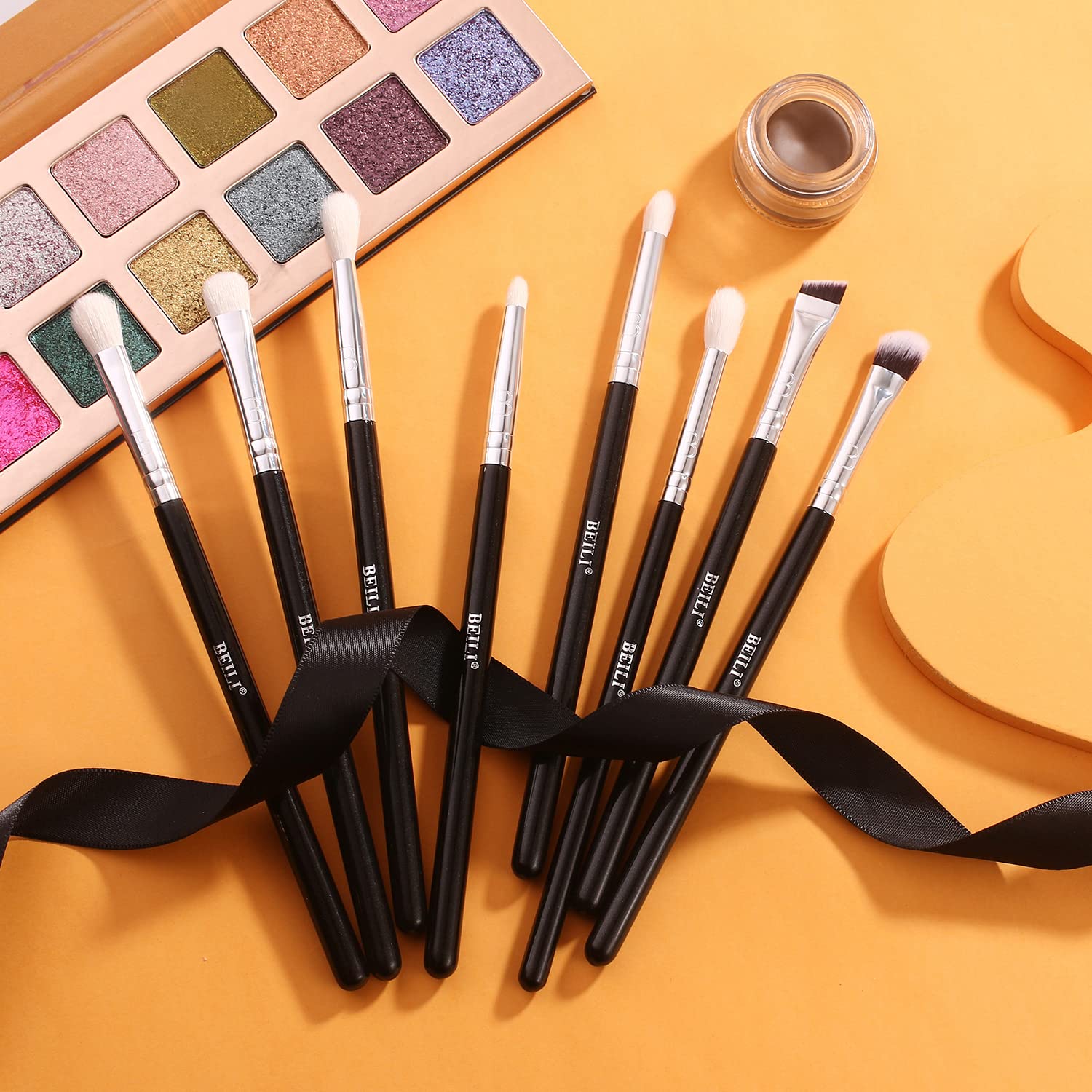 Professional 8-Piece BEILI Eyeshadow Brush Set - Soft Natural Goat Hair Blending Brushes for Eyelids & Eye Makeup | Perfect for Daily Use, Travel & Professional Makeup Artists