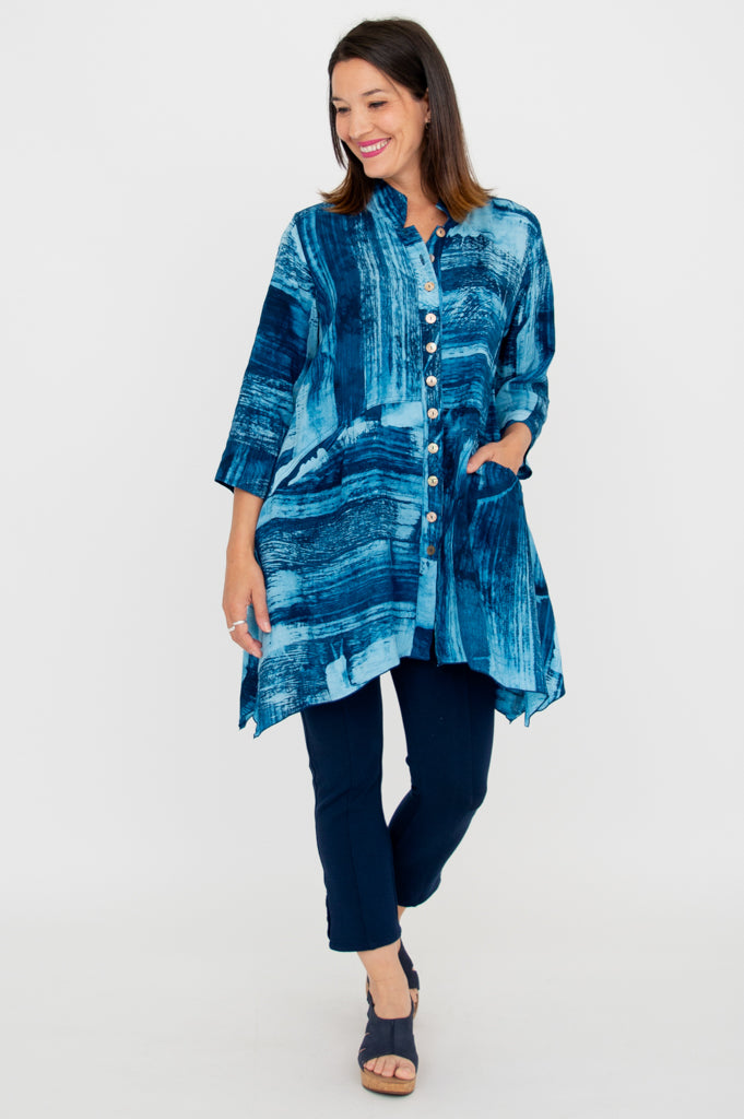 Laney Tunic Top for Women - Aqua Stone Color Flowy Blouse - Perfect for Casual Wear, Office Outfits & Summer Dresses