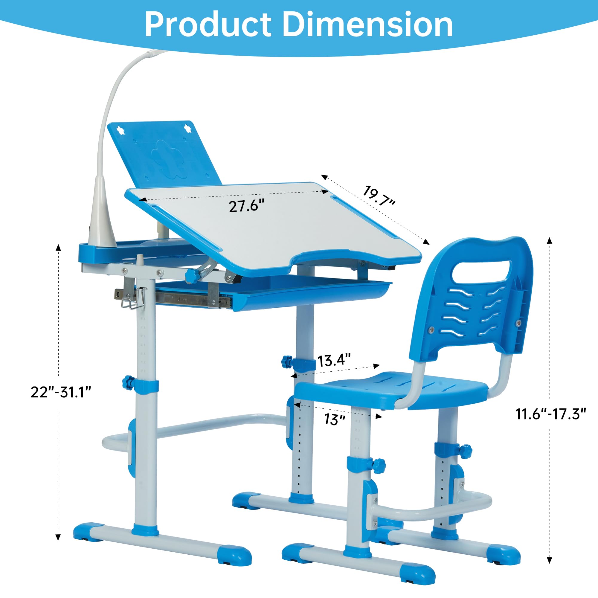 Real Relax Kids Desk and Chair Set - Adjustable Height Study Table with Storage, Ergonomic Children's Learning Workstation for Home & School (Blue) - Perfect for Homework, Drawing & Online Classes