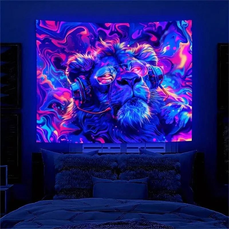 Fluorescent Dreamy Glow Tapestry UV Art Decor - Psychedelic Wall Hanging for Bedroom, Party & Blacklight Room Aesthetic