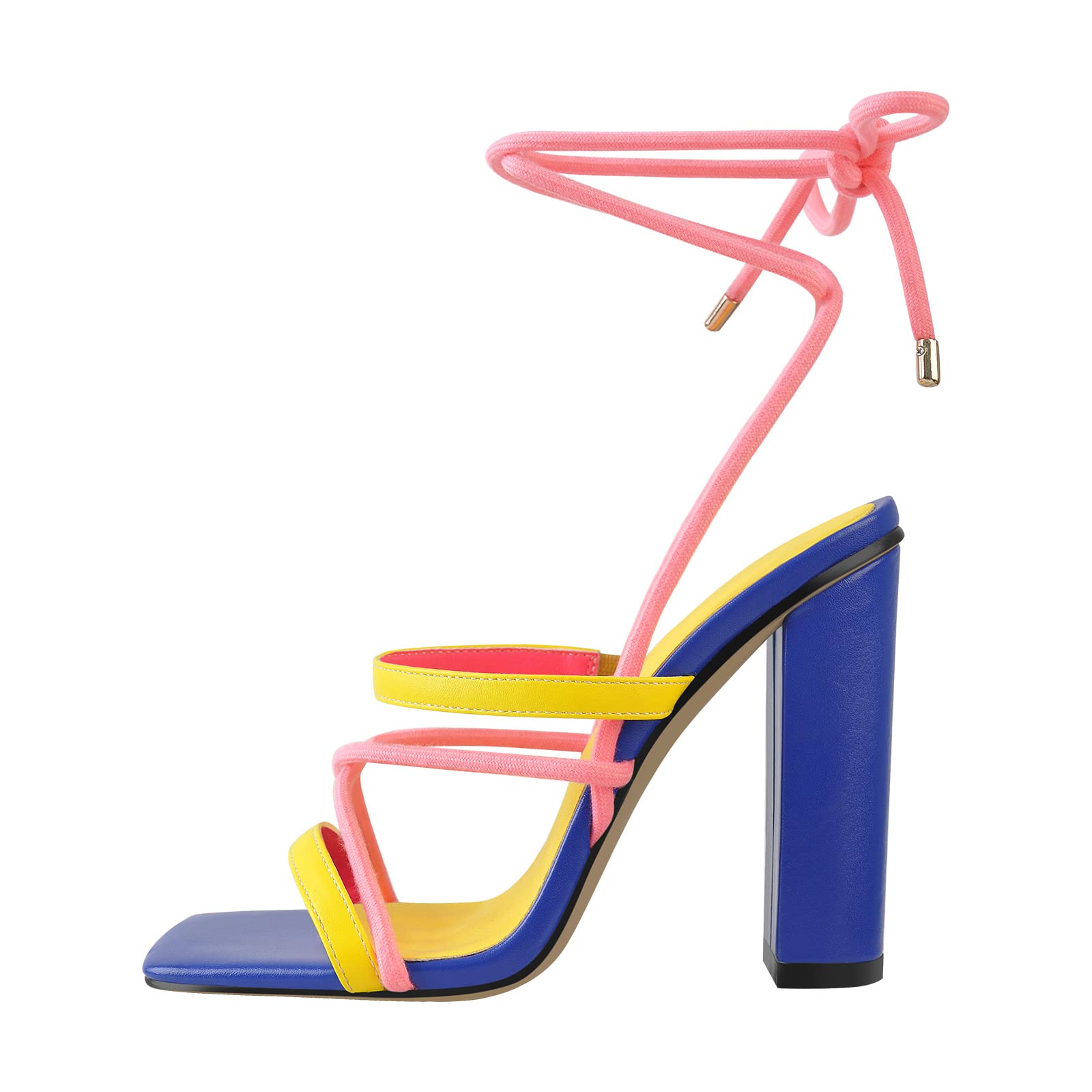 LISHAN Women's Candy Rainbow Color Lace Up High Heel Sandals - Comfortable Summer Beach Wedding Party Shoes for Women