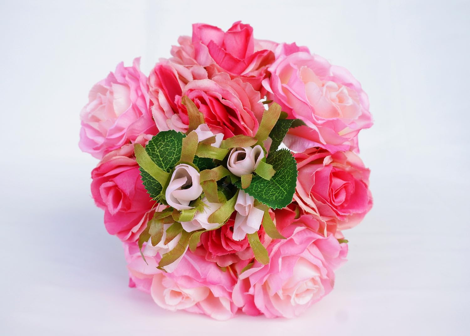 Artificial Silk Rose Bouquet - Pink Mix 11 Stems (9 Open Roses & 2 Rose Buds) for Wedding Centerpieces, Bridal Bouquets, Home Decor & Party Decorations