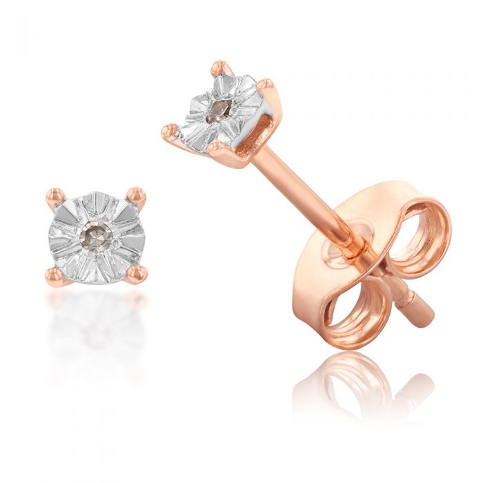 9ct Rose Gold Diamond Earrings - Brilliant Cut Stud Earrings for Women, Perfect for Weddings, Anniversaries & Special Occasions