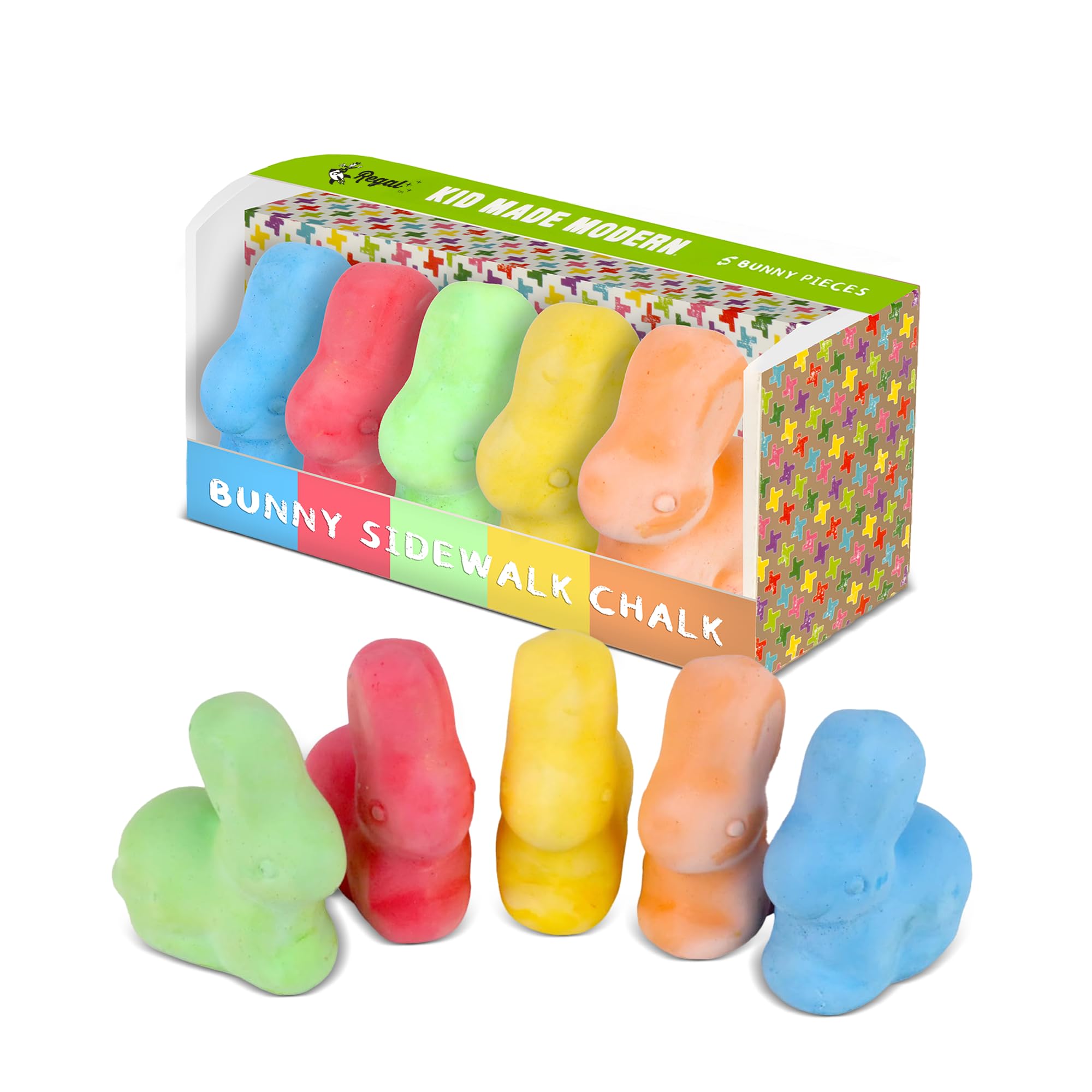 Kid Made Modern Washable Sidewalk Chalk Set - 5 Piece Non-Toxic Colored Bunny Chalk for Outdoor Play, Chalkboard Art & Creative Learning - Perfect for Kids Ages 3+ (Multicolor) - Great for Birthday Gifts, Summer Activities & Backyard Fun