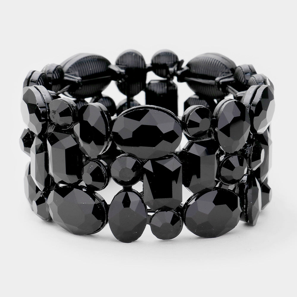 Elegant Black Crystal Stretch Pageant Bracelet for Women - Perfect for Prom, Pageants, and Formal Events | 446883