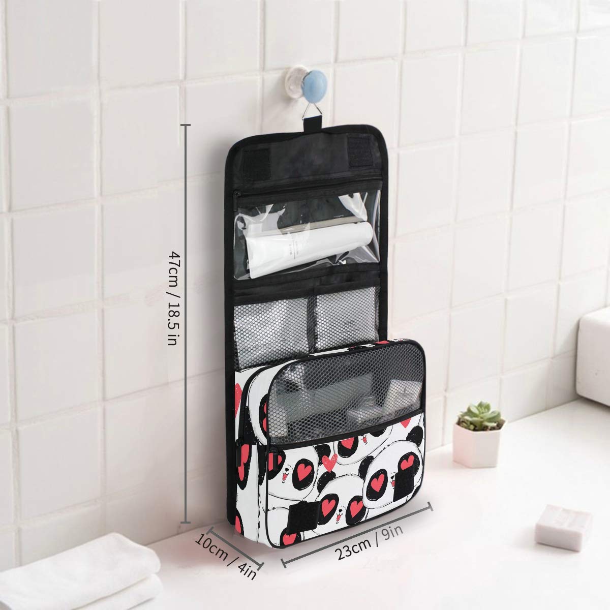 MOYYO Cute Panda Travel Hanging Toiletry Bag - Waterproof Cosmetic Makeup Organizer Pouch for Women & Girls - Perfect for Shower, Gym, Camping & Vacation Trips