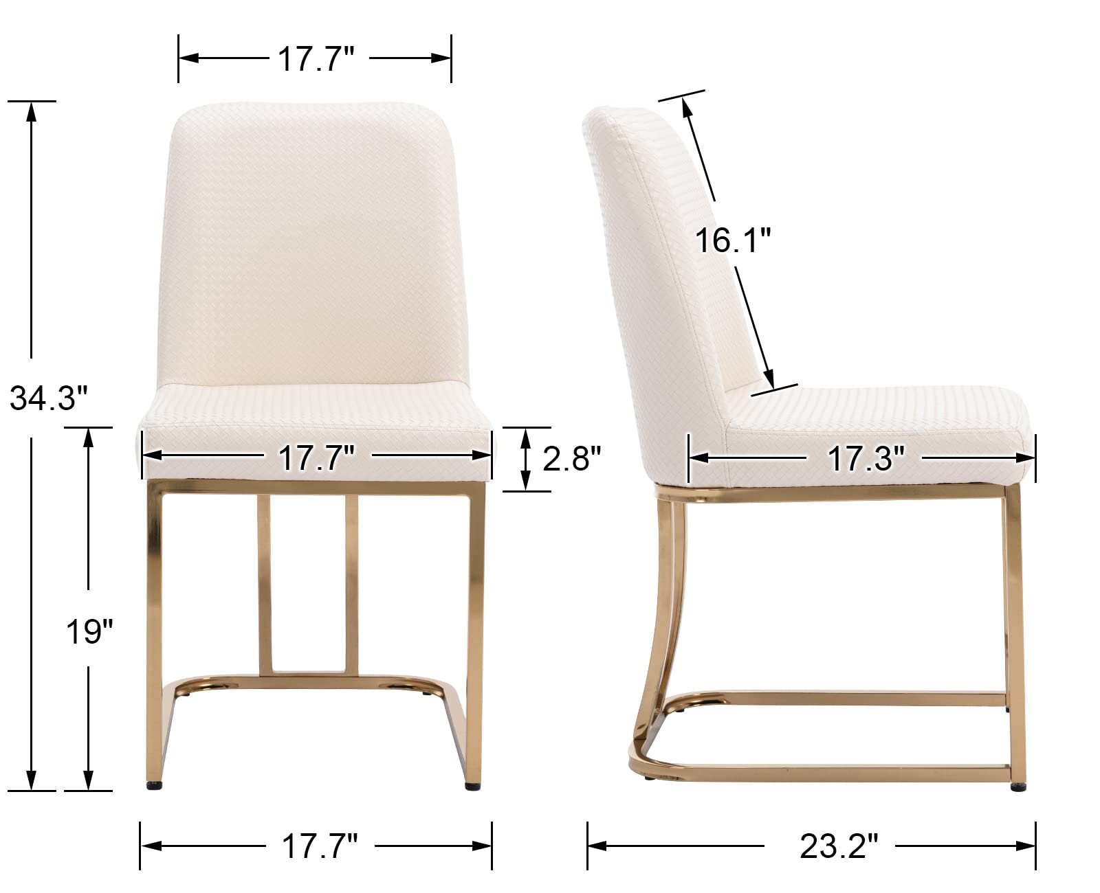 Mid Century Modern Dining Chairs Set of 2 - Woven PU Leather Upholstered Armless Chairs with Back Support, 17.7