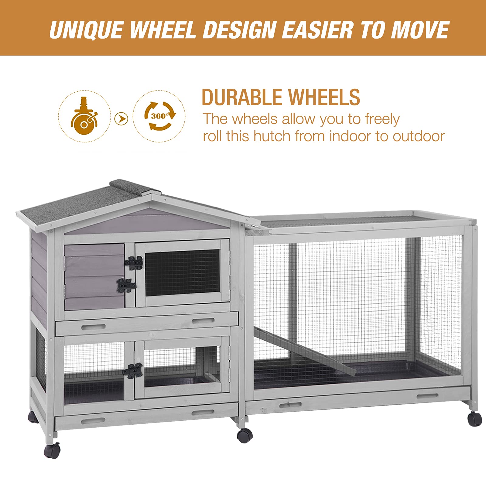 Premium Indoor/Outdoor Rabbit Hutch with Waterproof Roof - 61.2
