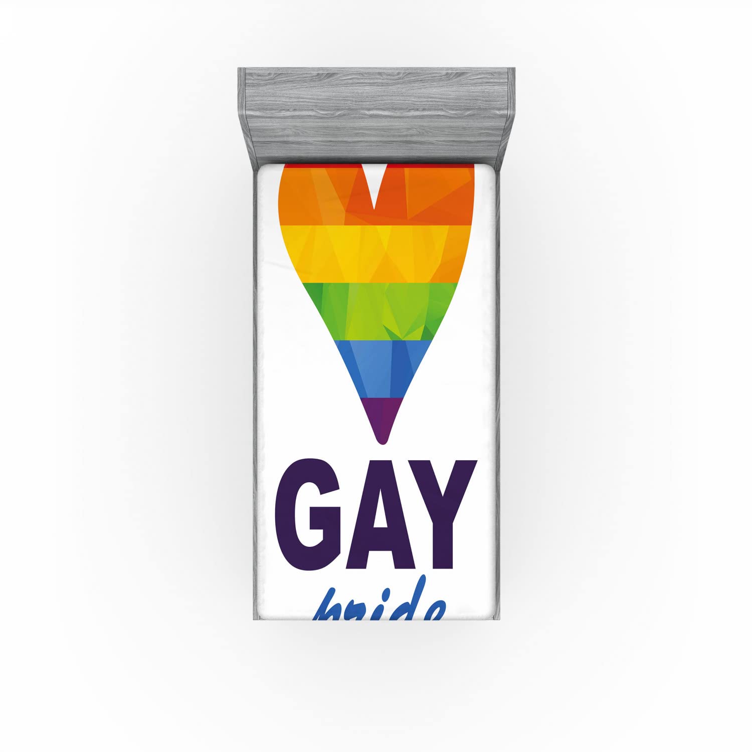 Ambesonne Pride Fitted Sheet - Polygonal Gay Rainbow Heart LGBT Love Design, Deep Pocket Twin Size Bed Sheet for Comfort | LGBTQ+ Community, Romantic Bedroom Decor, Dorm Essentials