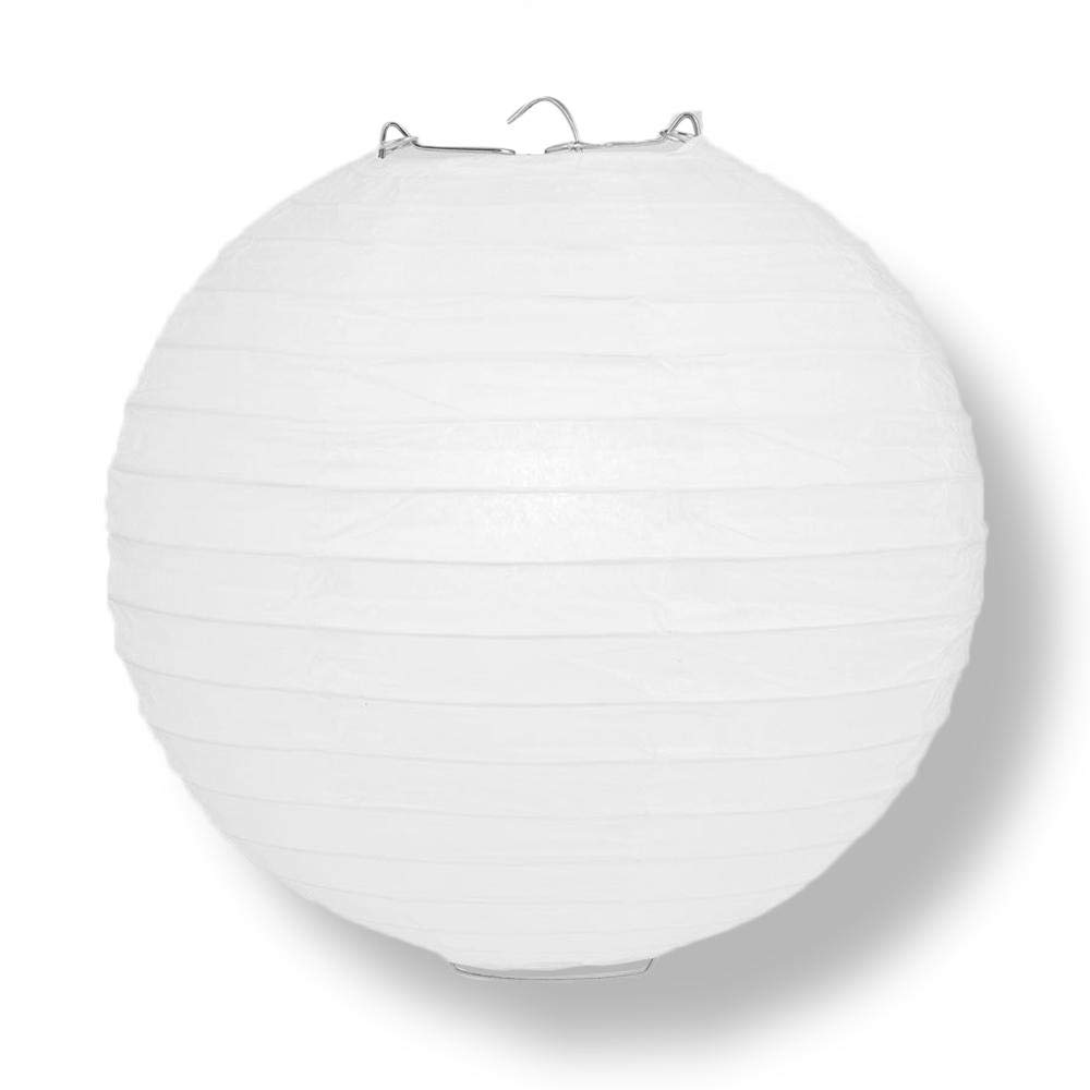 Quasimoon 10 Inch White Round Paper Lanterns - Bulk Pack of 100 - Premium Hanging Decorations with Even Ribbing for Parties, Weddings & Home Decor