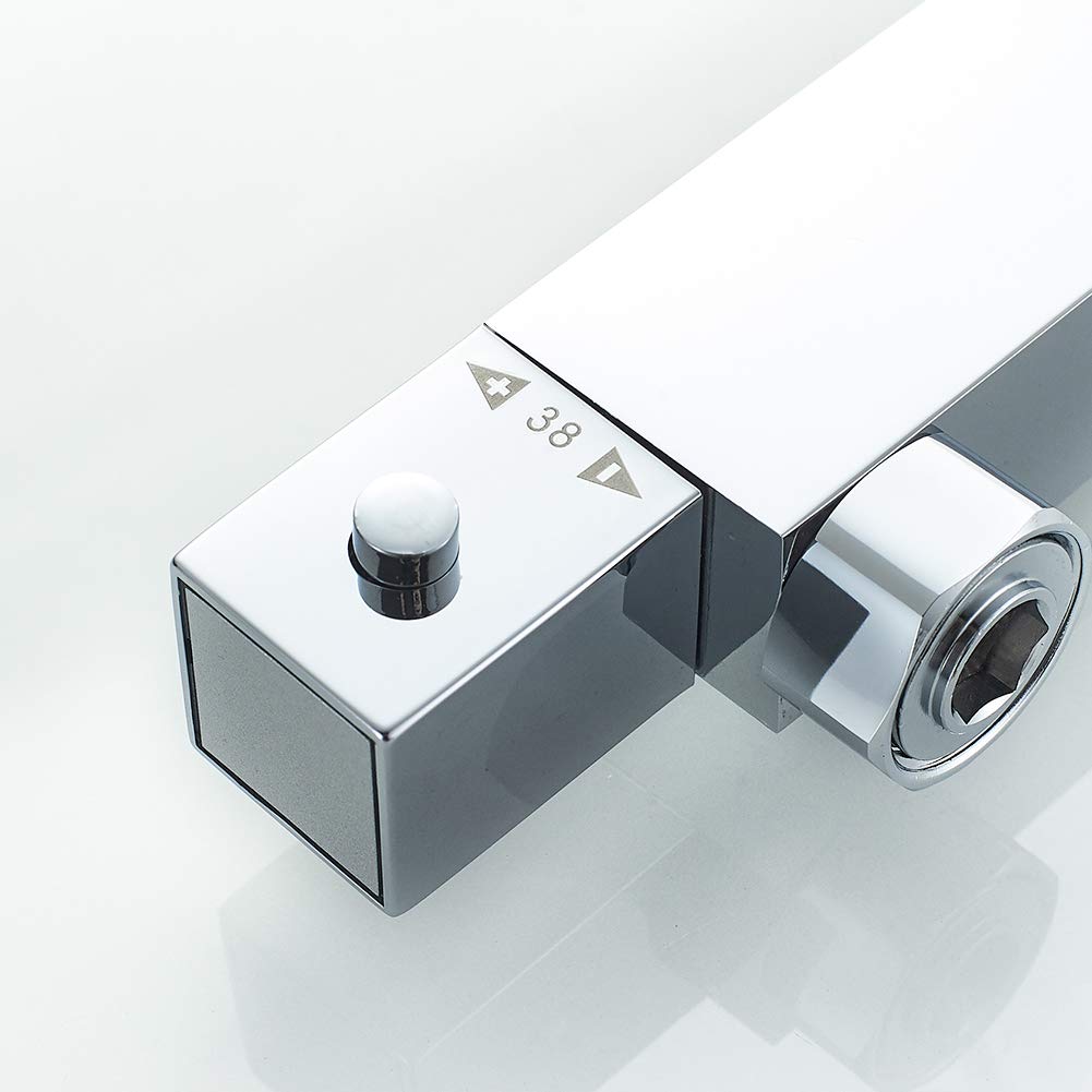 Square Thermostatic Shower Mixer Tap - Chrome Finish | Temperature Control Shower Valve for Bathroom | Perfect for Modern Homes & Spa-Like Showers