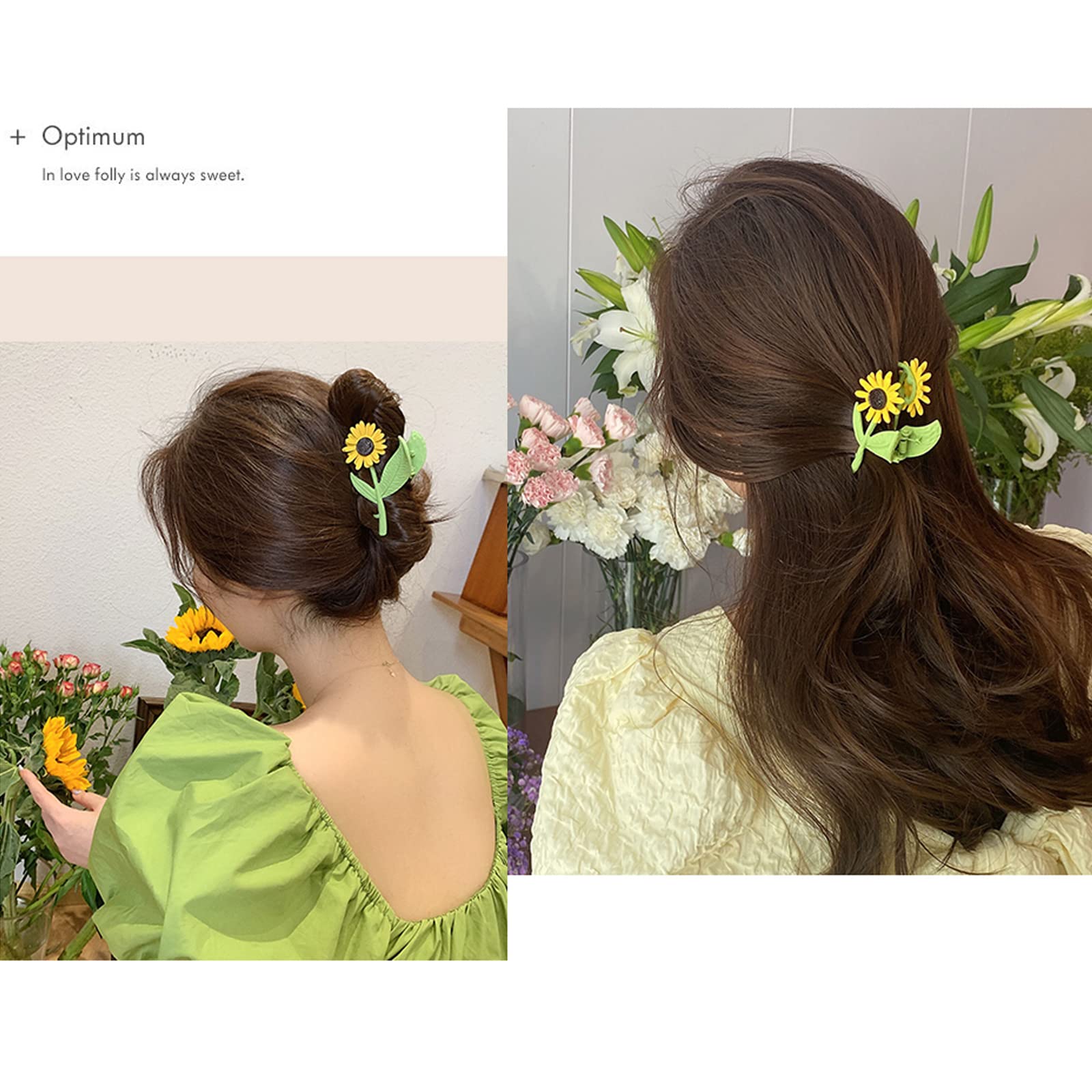 Non-Slip Large Hair Claw Clip for Women - 2PCS Sunflower & Tulip Style Strong Hold Jaw Clips for Thick Hair - Perfect for Ponytails, Buns and Everyday Hairstyles