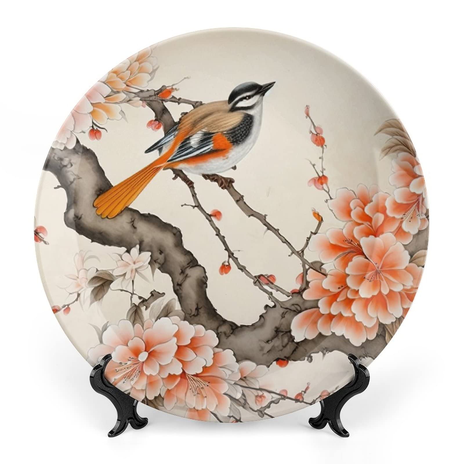 10 Inch Decorative Porcelain Plates - Chinese Meticulous Painting of Birds & Peonies for Home, Office, Kitchen Table Decor | Elegant Display Plate & Perfect Birthday Gift Idea for Housewarming, Wedding, or Special Occasions