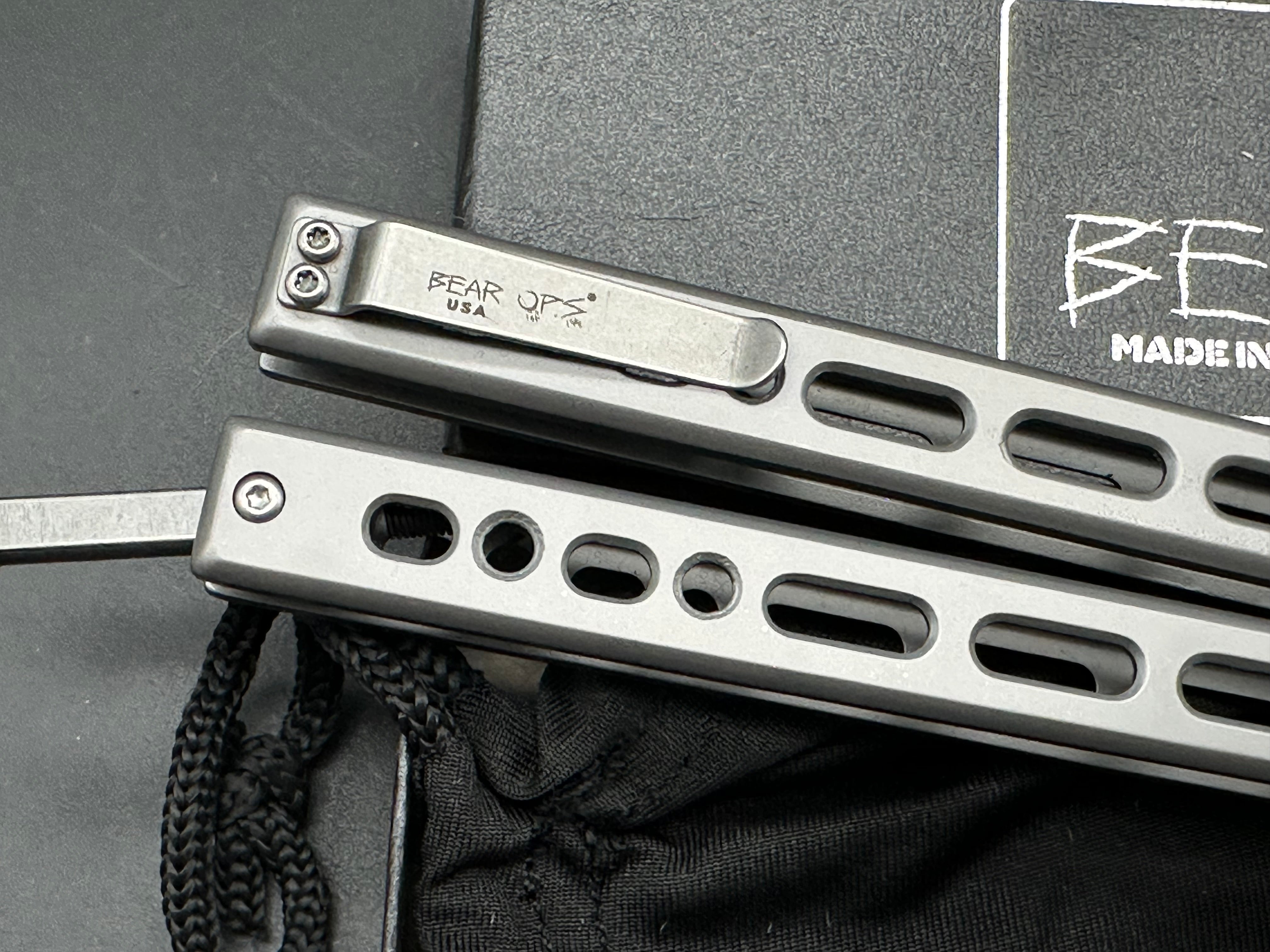 Bear OPS Bear Song VIII Silver Steel Frame Balisong Butterfly Knife - 154CM Satin Polished Bowie Blade for EDC, Outdoor Survival & Collection - Perfect for Flipping Tricks, Camping & Knife Enthusiasts