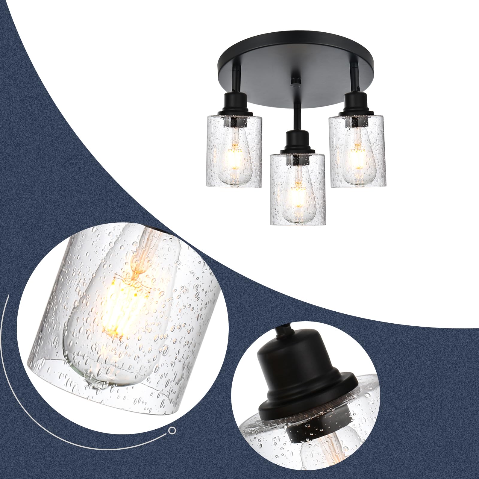 3-Light Modern Black Track Lighting Fixture with Adjustable Rotating Heads - Industrial Ceiling Spotlight for Kitchen, Dining Room, Hallway, Closet & Dorm Room Lighting