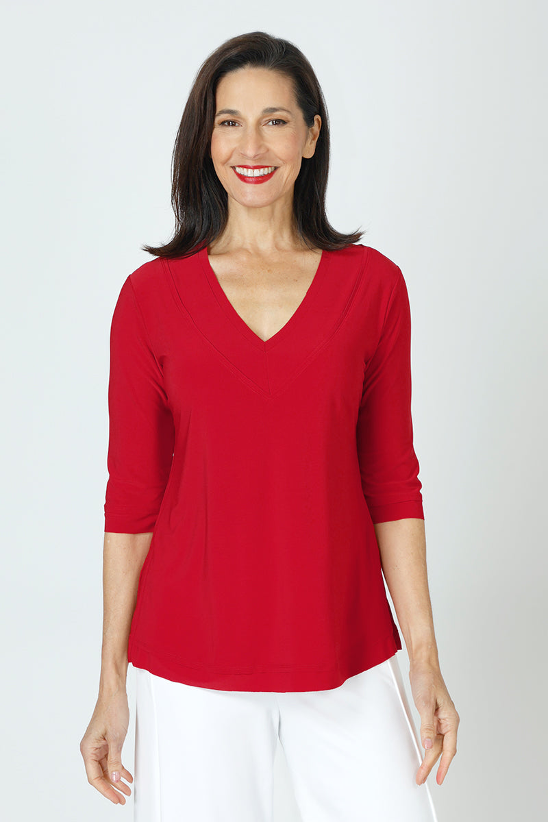 Sympli Splice V Neck Go To Top - Women's Flattering V-Neck Blouse for Work & Casual Wear | Perfect for Office, Dates & Everyday Outfits
