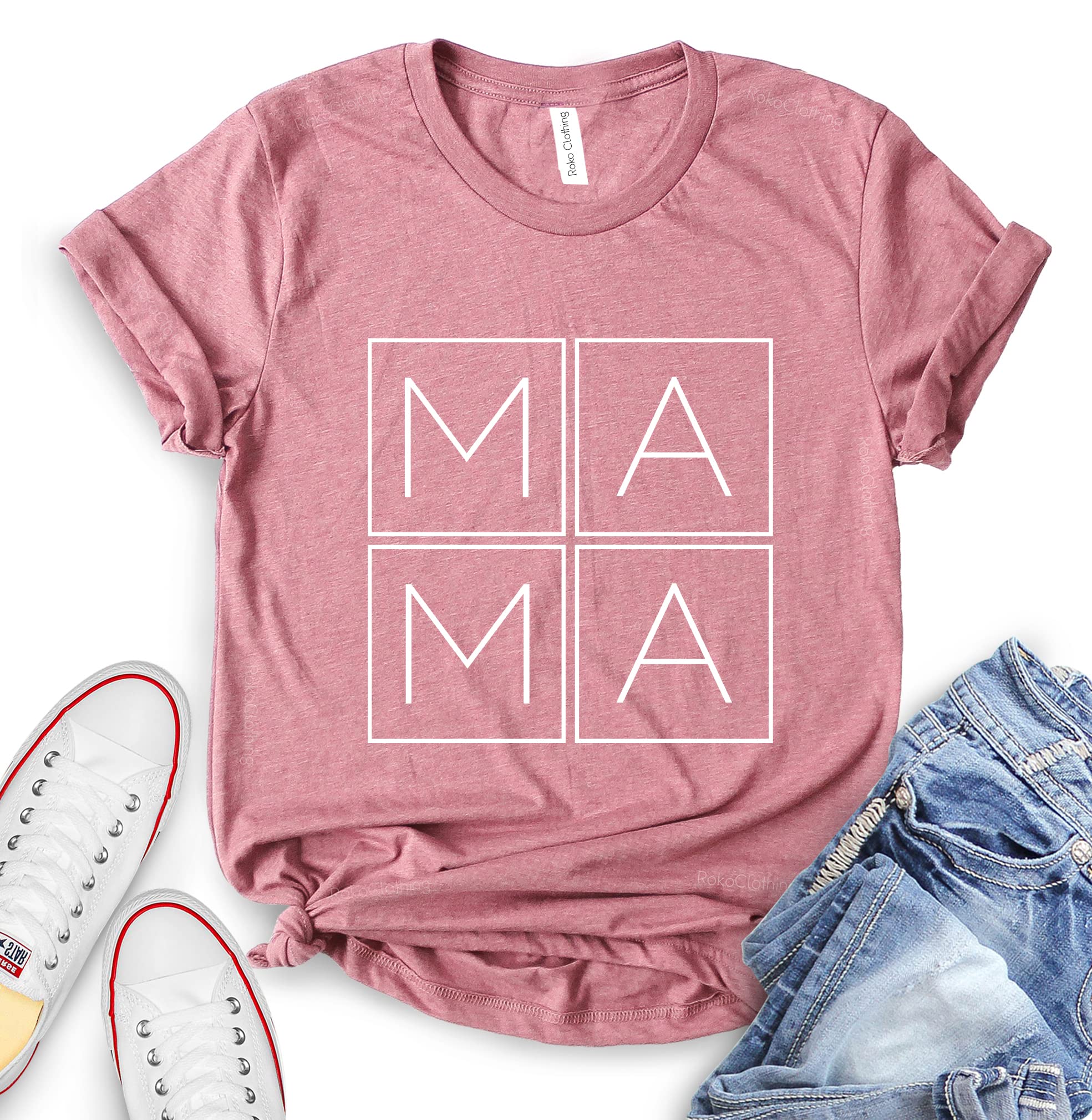 ROKO CLOTHING Women's Casual Short Sleeve Graphic Tee - Letter Printed Mom Shirt, Comfortable Cotton Top for Everyday Wear | Perfect for Mother's Day, Family Outings & Casual Occasions