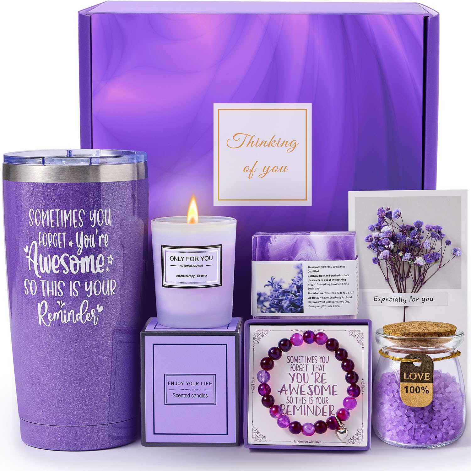 Lavender Spa Gift Basket Set for Women - Relaxing Self Care Bath Set with Essential Oils, Bath Bombs & Luxurious Skincare - Perfect Birthday, Mother's Day, Thank You, Retirement or Get Well Gift for Her | Ideal for Home Spa Nights, Stress Relief & Pampering Moments
