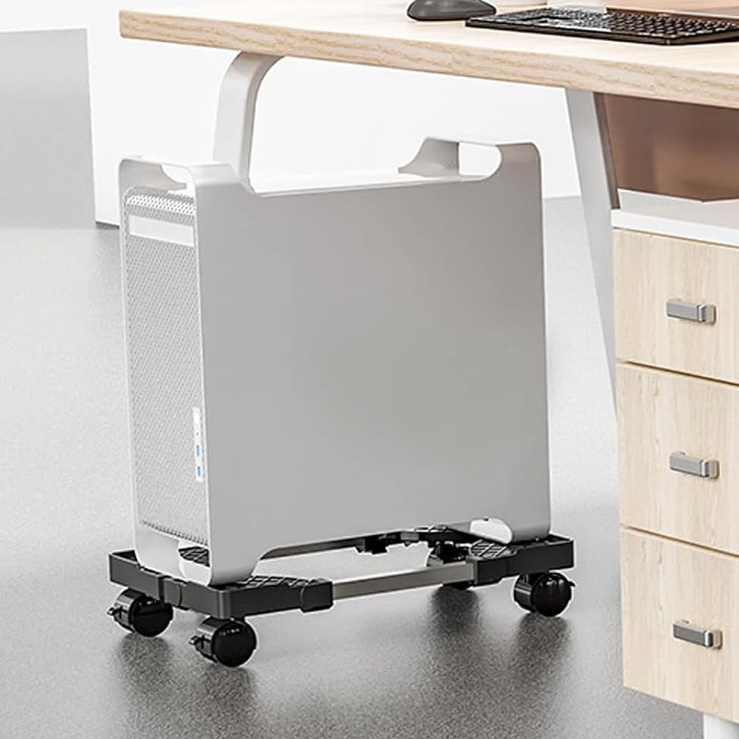 TOATELU Universal Aluminum CPU Holder with 2 Lockable Wheels & 360° Swivel Casters - Heavy Duty PC Computer Case Stand for Desktop Workstations, Gaming Rigs & Office Setups (Black)