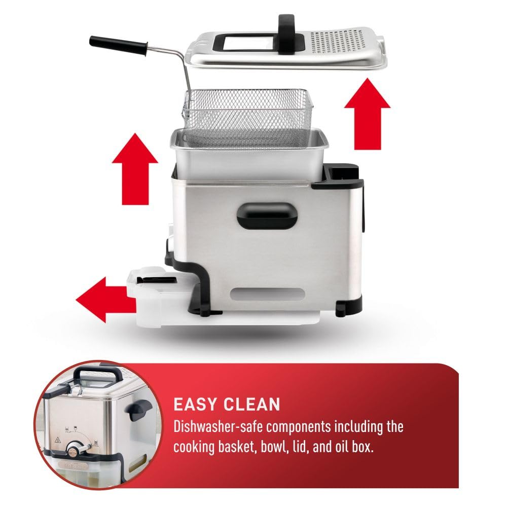 T-fal 3.5L Deep Fryer with Oil Filtration System - 1700W Stainless Steel Electric Fryer, Dishwasher Safe Parts, Digital Timer & Adjustable Temperature Control for Perfect Golden Crispy Results - Ideal for Home Kitchen, Restaurants & Fast Food Businesses