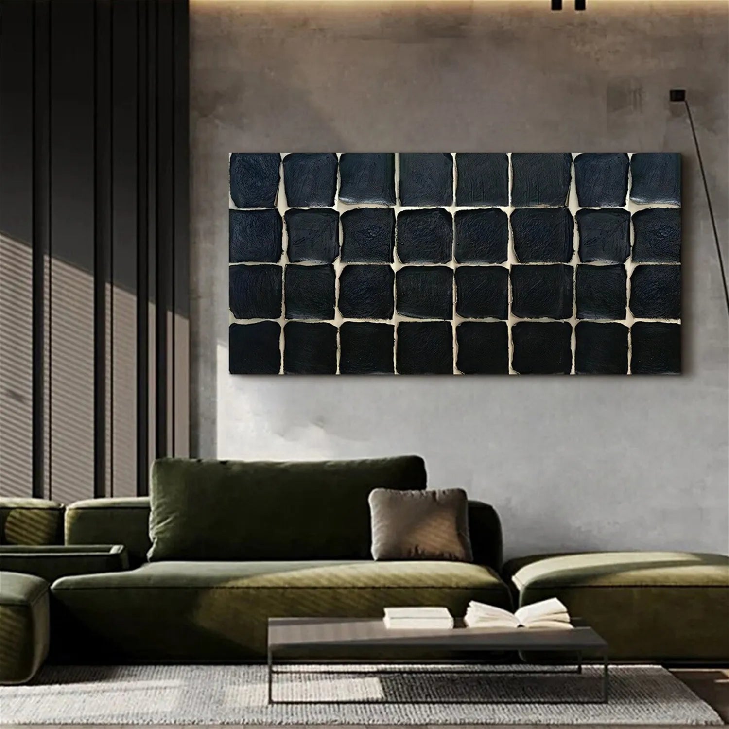 Black Plaster Art Minimalist Textured Painting - Modern Abstract Wall Decor for Living Room, Bedroom & Office - #MZ109