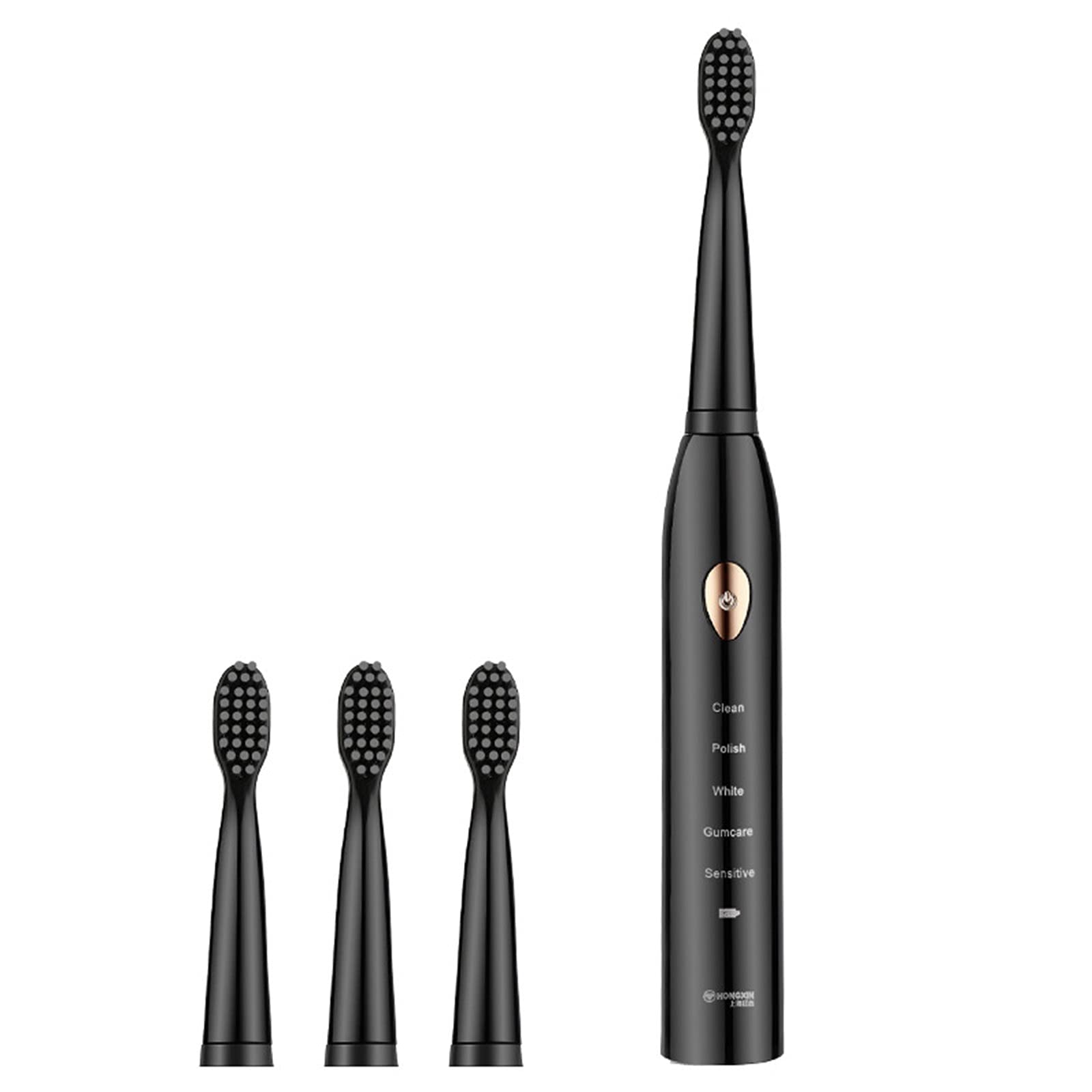**Rechargeable Sonic Electric Toothbrush with 5 Modes, 3 DuPont Replacement Heads & 2-Minute Timer - Waterproof for Travel & Home Use (Black)**