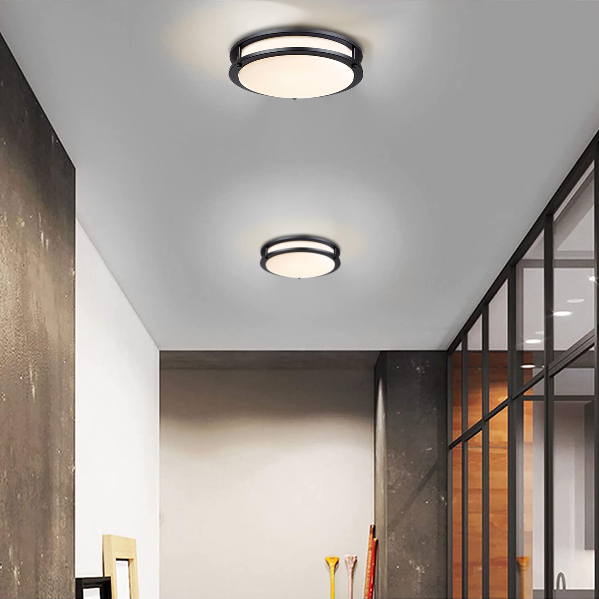 2 Pack Black Flush Mount LED Ceiling Light - 13 Inch Modern Round Fixture with 5 Adjustable Color Temperatures (2700K-5000K), 23W Energy Saving - Perfect for Kids Bedroom, Nursery, Hallway & Closet Lighting