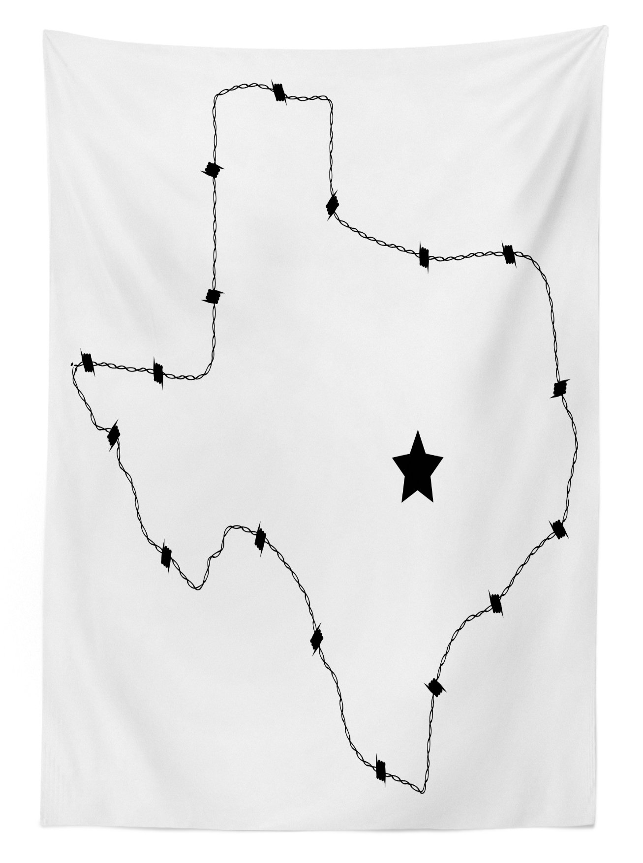Ambesonne Texas Star Outdoor Tablecloth - USA State Map Design with Barbed Wire Pattern, Black and White Monochrome Border, Washable Picnic Table Cover 58x84 inches - Perfect for Backyard BBQs, Camping & Patriotic Decorations