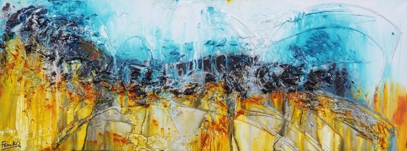 160cm x 60cm Blue Yellow Abstract Canvas Wall Art - Modern Home Decor for Living Room, Bedroom & Office | Large Contemporary Painting