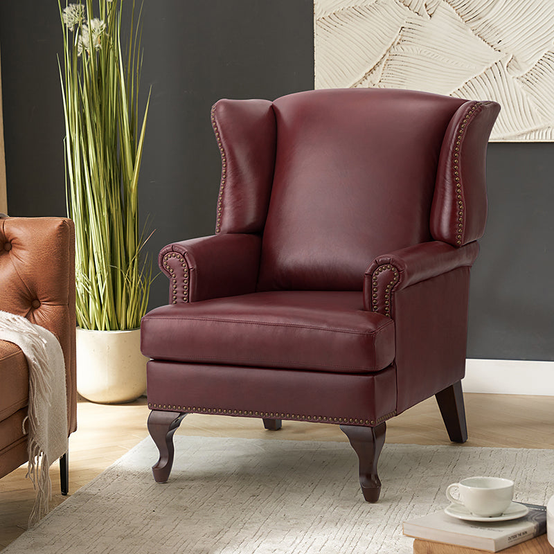 Premium Wilhelm Genuine Leather Armchair - Handcrafted Brown Leather Lounge Chair with Solid Wood Frame - Perfect for Living Room, Office & Study Spaces