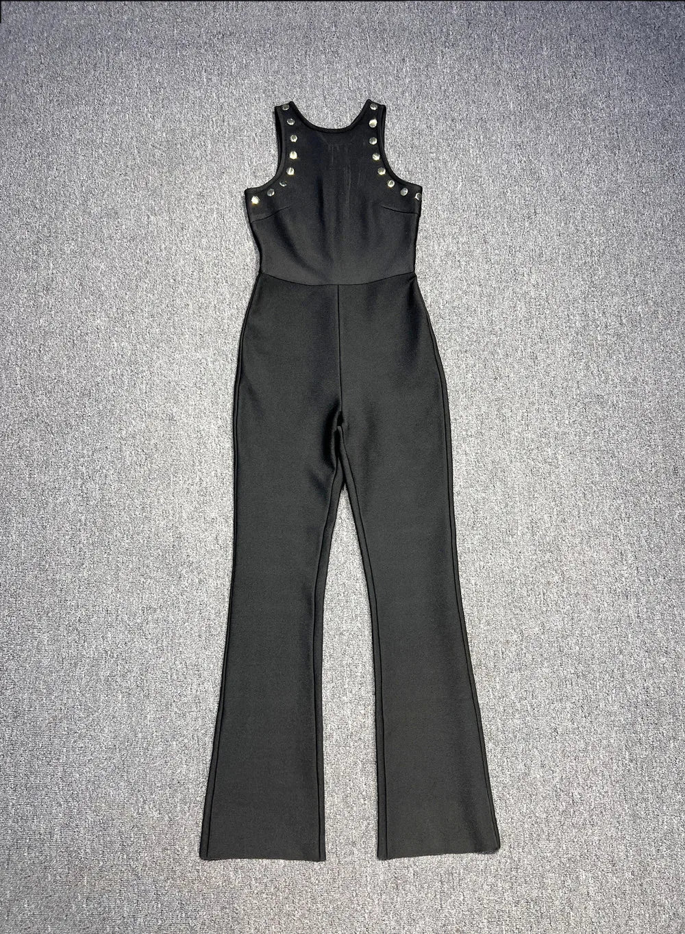Sexy Black Sleeveless Rivet Bodycon Bandage Jumpsuit for Women - Nightclub Party, Homecoming, Evening Outfits & Special Occasions
