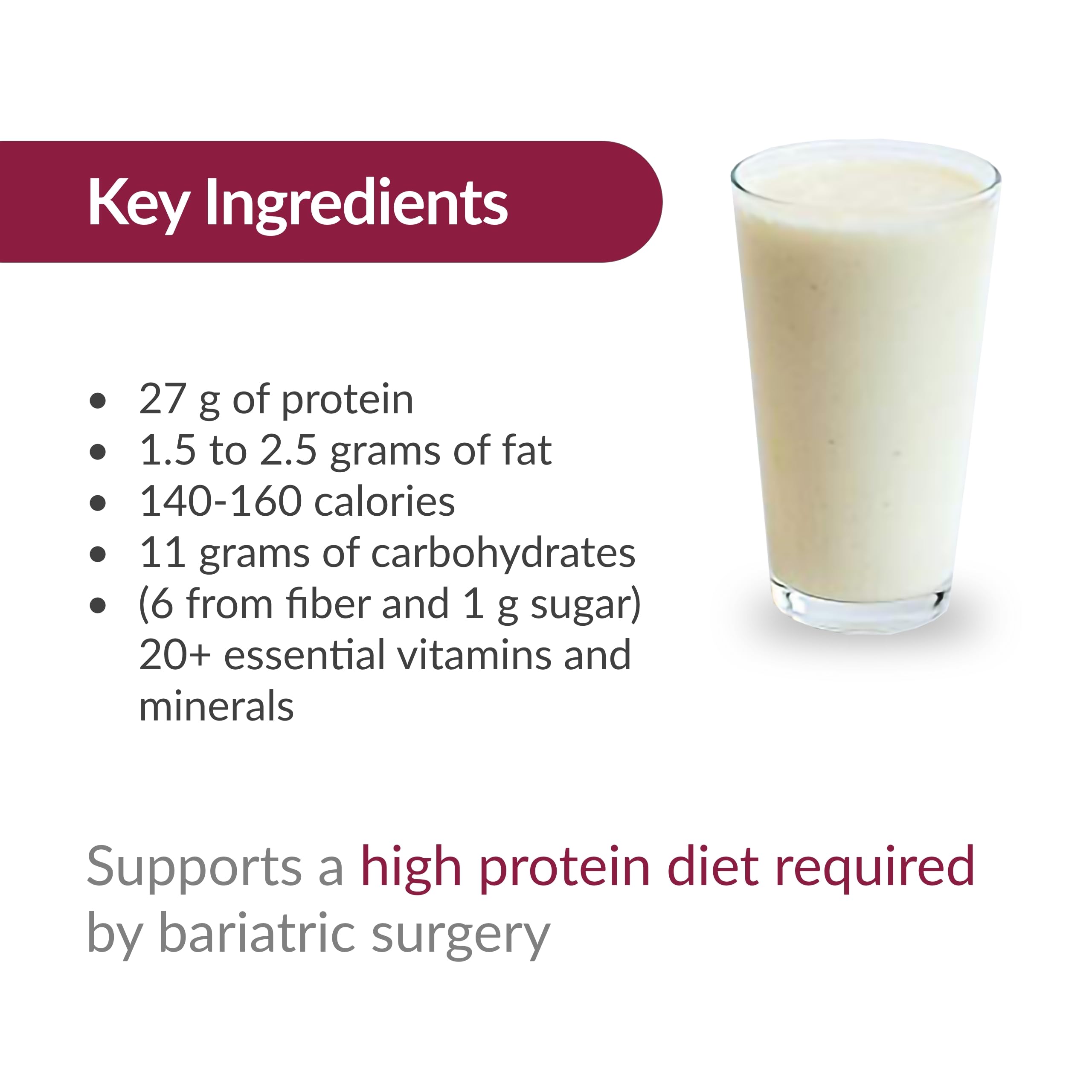 Bariatric Advantage High Protein Meal Replacement Shake - Whey Protein Isolate Powder for Gastric Bypass & Sleeve Surgery - 27g Protein, Lactose Free, Vanilla Creme Flavor (28 Servings) - Ideal for Post-Bariatric Nutrition & Weight Management Support