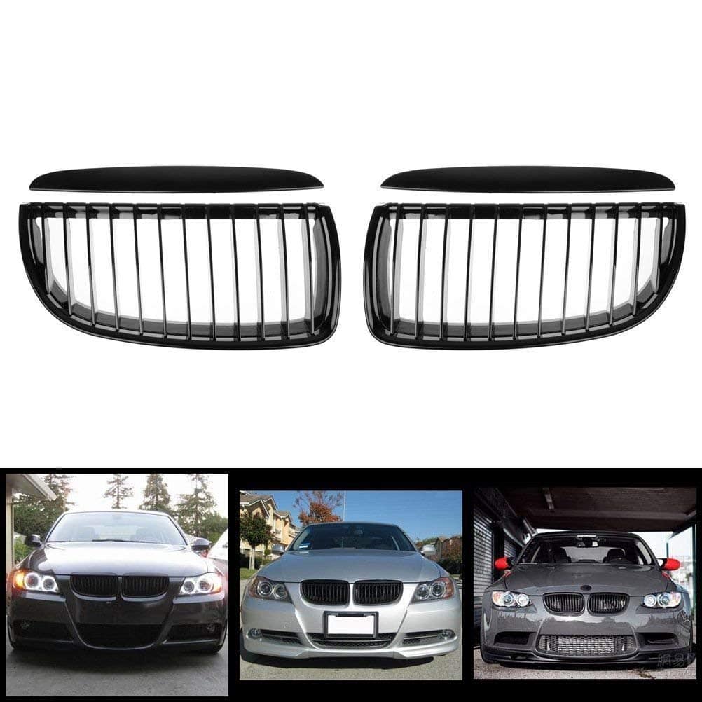 2006-2008 BMW 3 Series Sedan E90 Glossy Black Kidney Grille Pair - Front Grill Replacement for Enhanced Style & Performance - Perfect for Car Upgrades & Customization